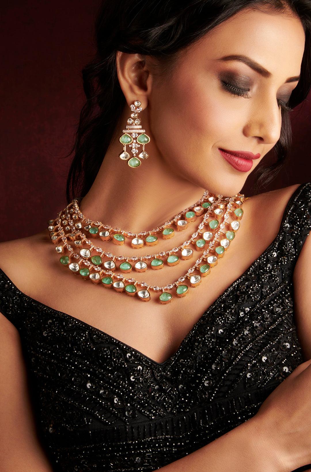 Lush Elegance Polki Necklace Set - Dyulokha