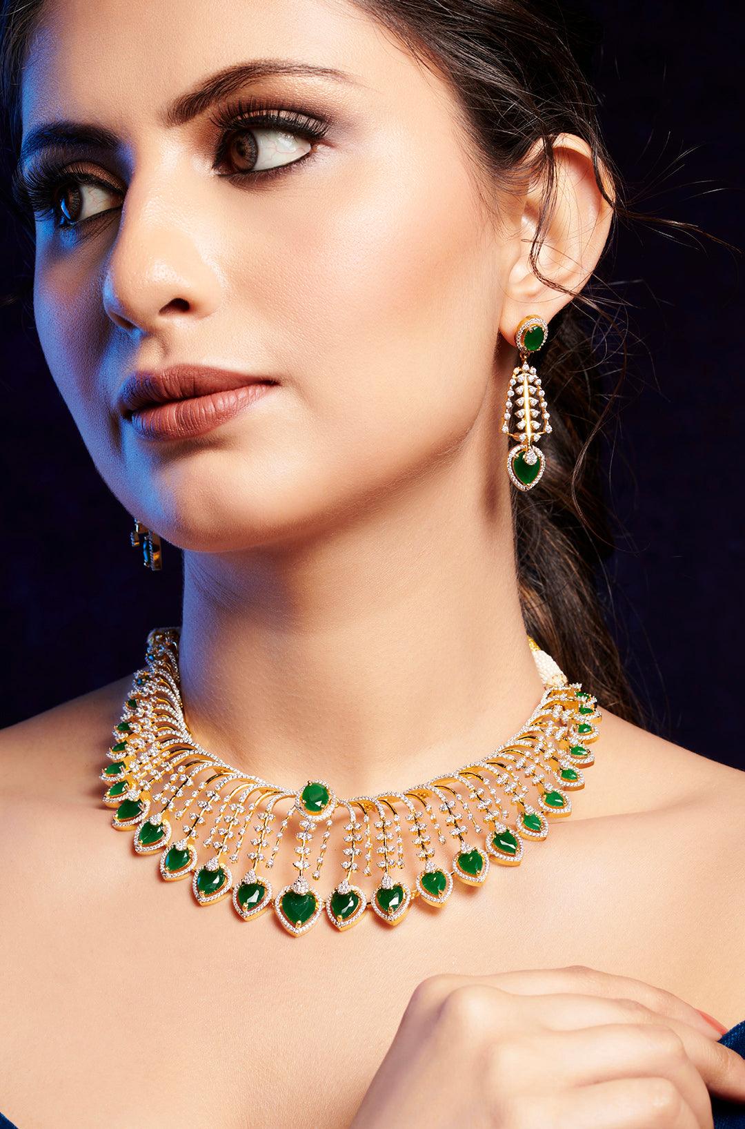 Emerald Accentuated CZ Necklace Set - Dyulokha