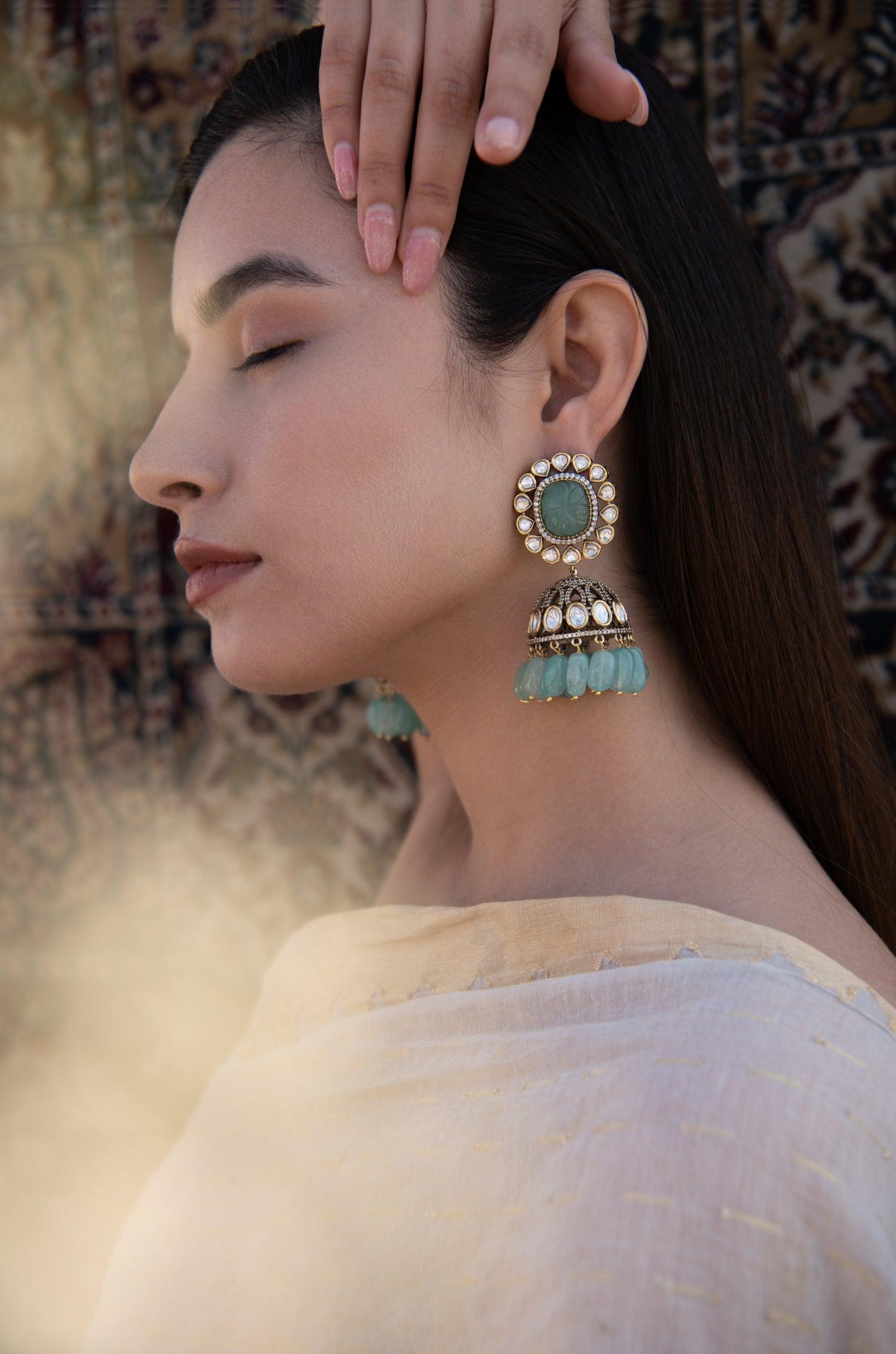 Mint Splendor Jhumka Earrings - Dyulokha