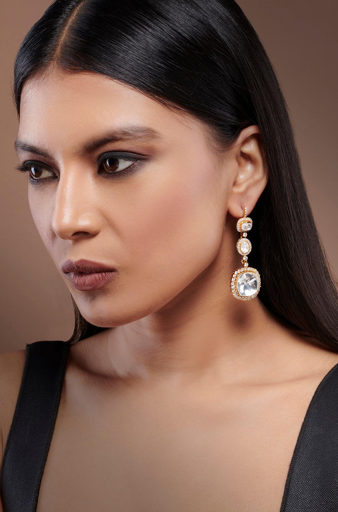 CZ Polki Sparkle Earrings - Dyulokha