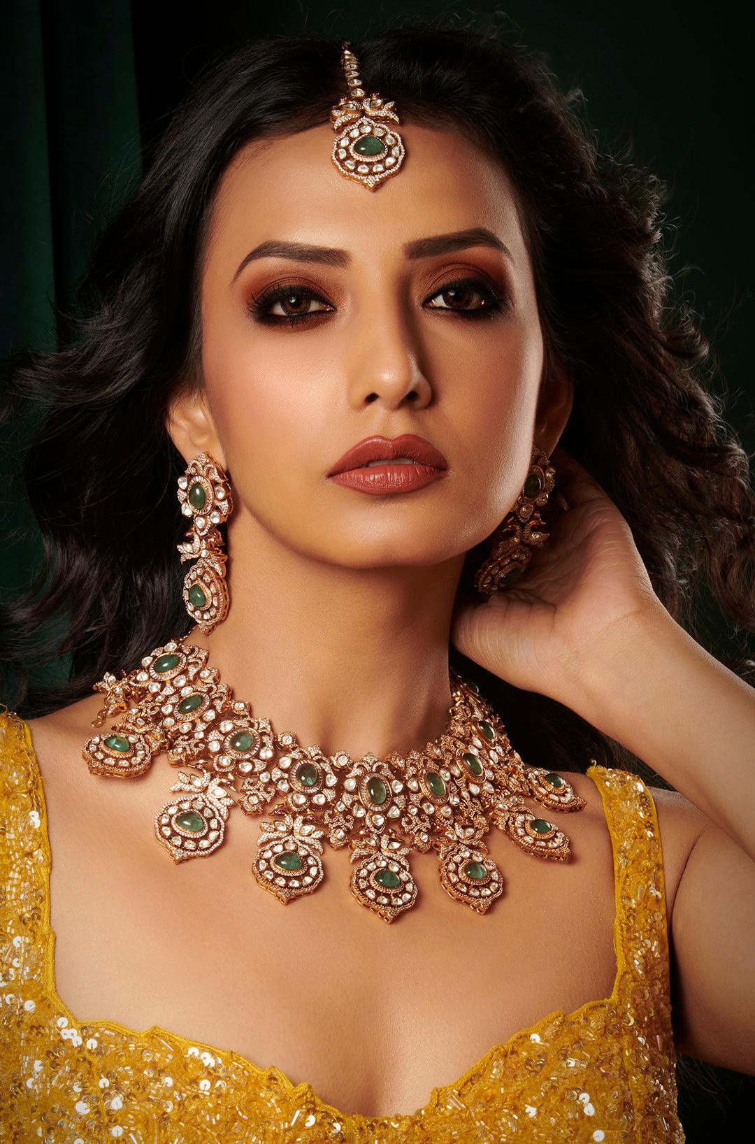 Regal Emerald Kundan Bridal Set - Dyulokha