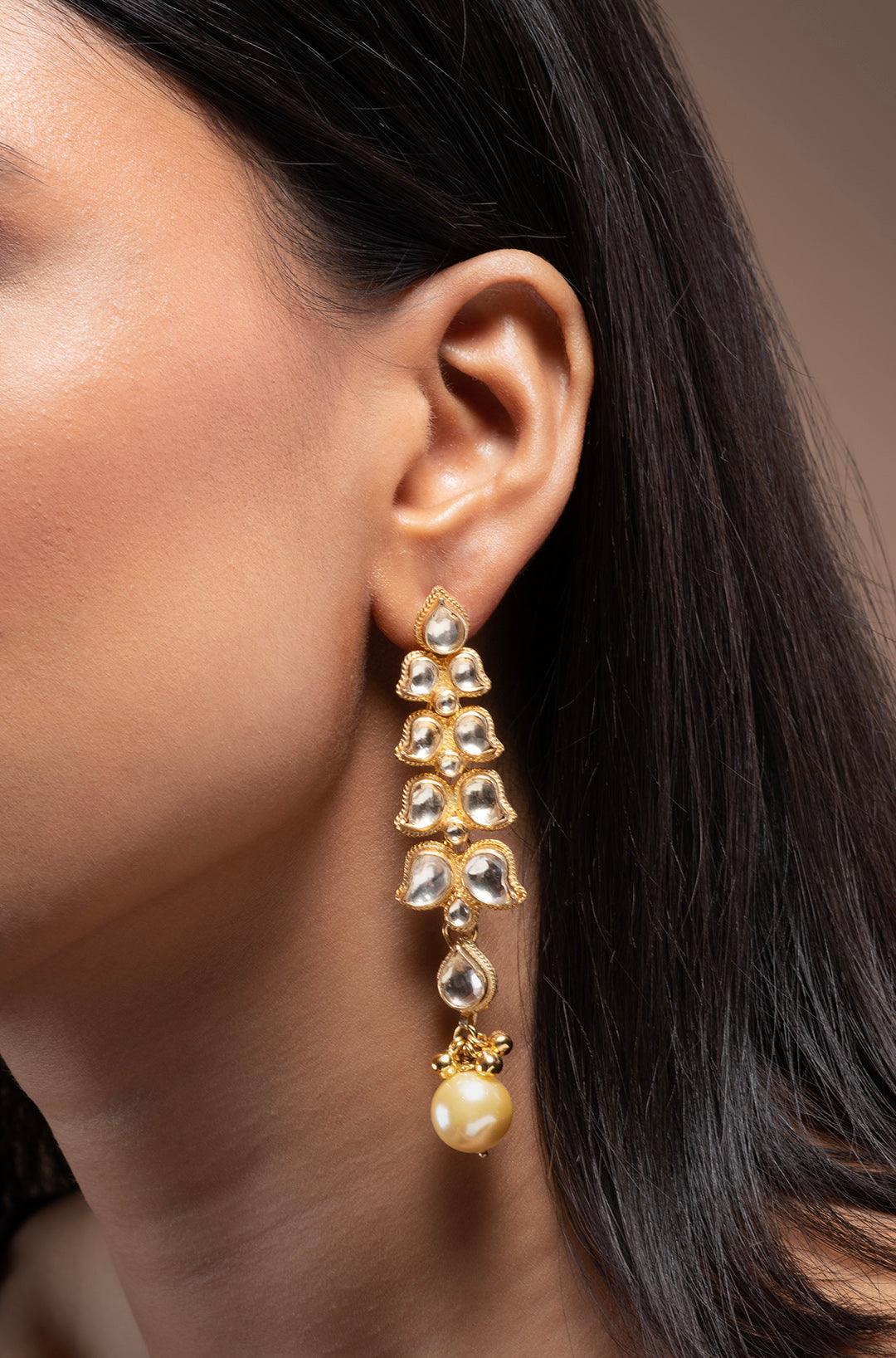 Kundan Pearl Drop Earrings - Dyulokha