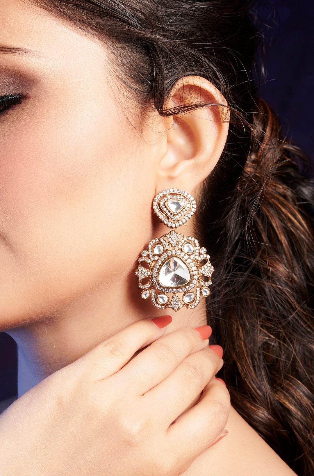 Victorian CZ Polki Sparkle Earrings - Dyulokha