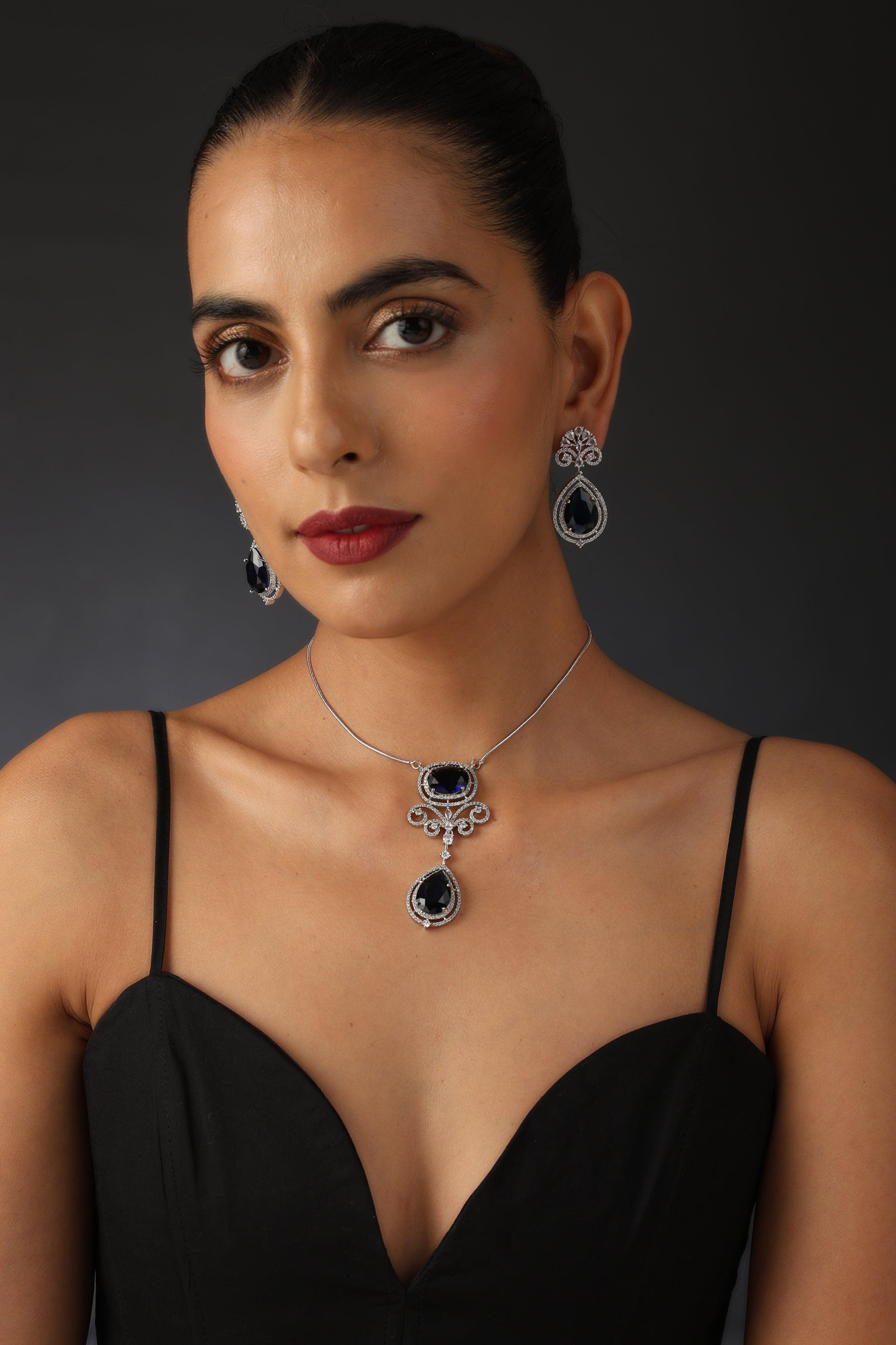 Royal Sapphire Zirconia Necklace Set - Dyulokha