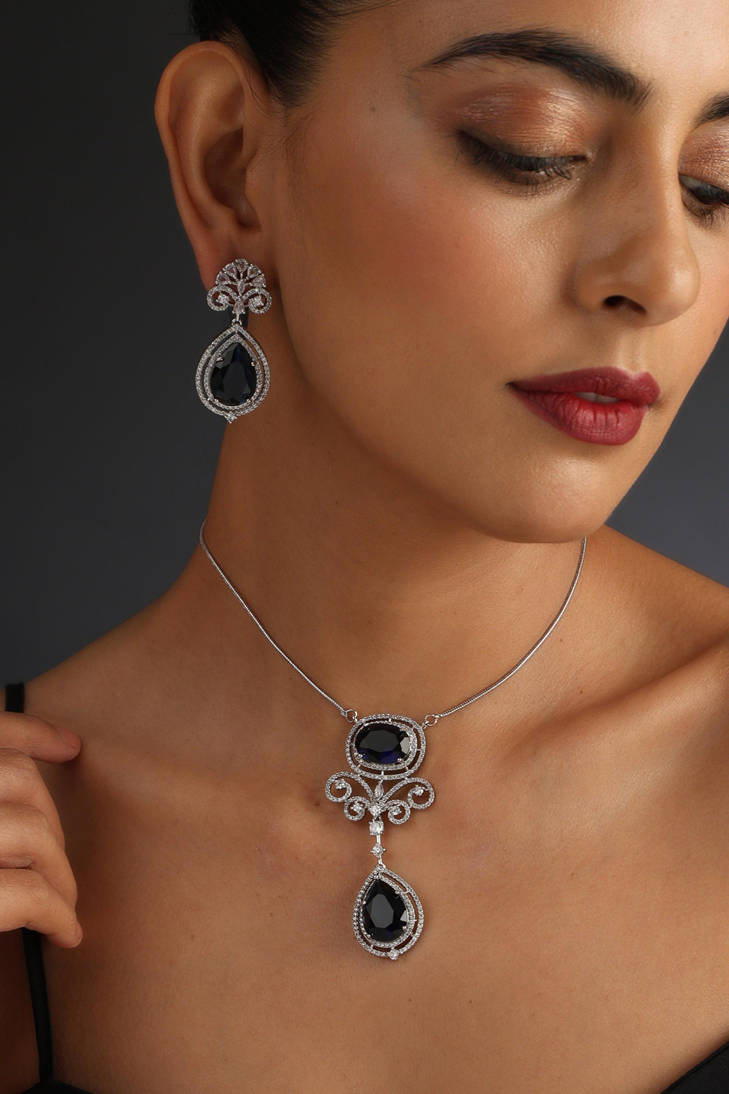 Royal Sapphire Zirconia Necklace Set - Dyulokha