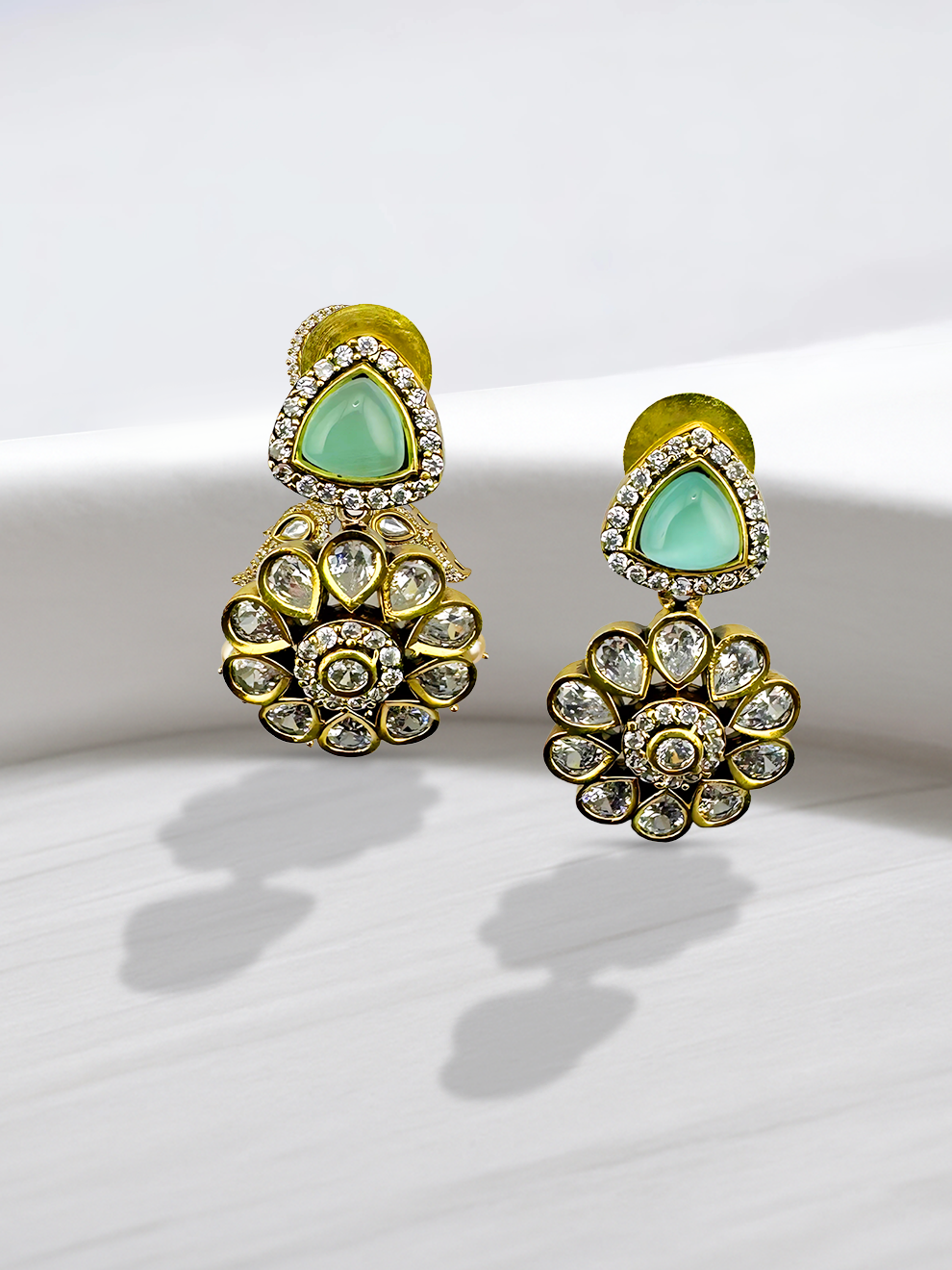 Studs with Light Green Flower Droplets