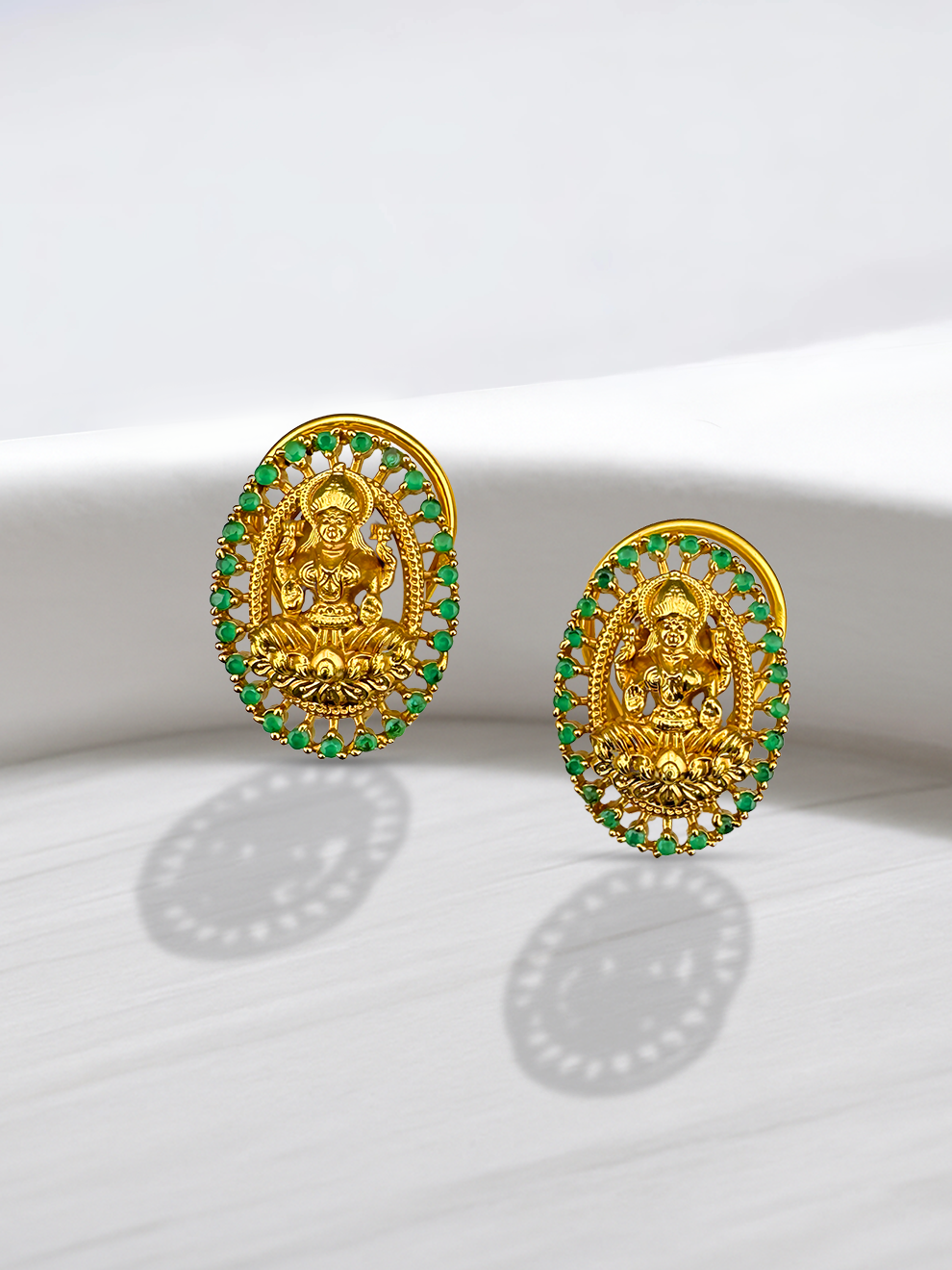 Laxmi Devi Studs with Green Stones