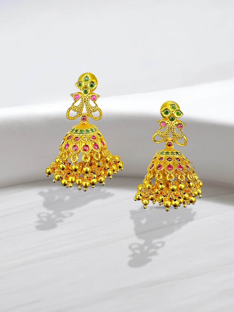Pink & Green Stone Jhumkas