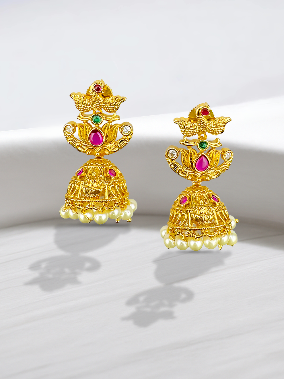 Peacock jumkas and Pearl Drops