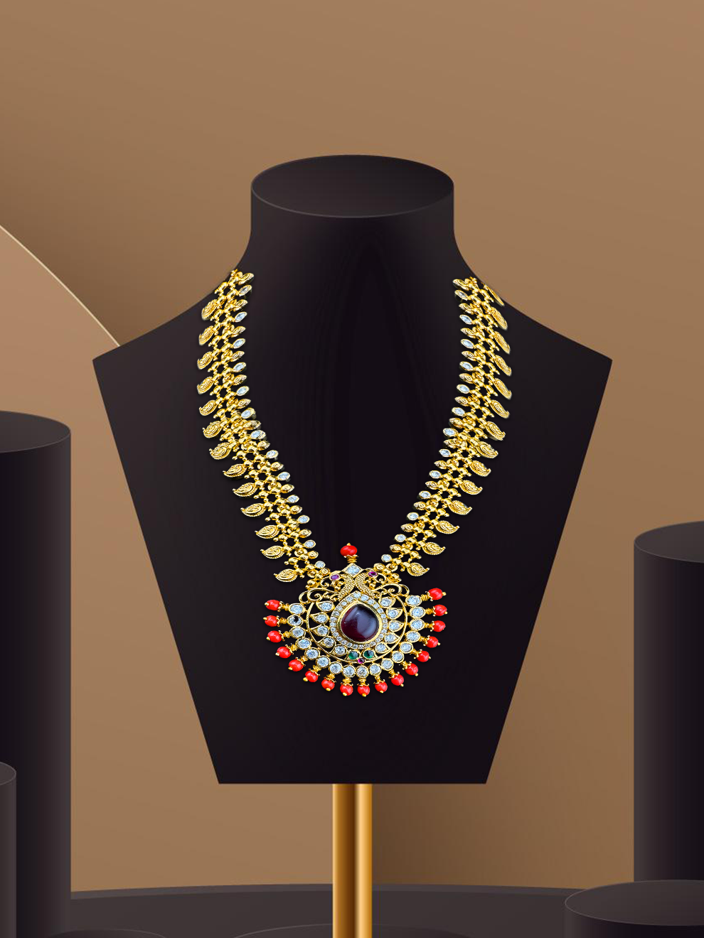 Traditional Mango Kundan Coral Necklace Set