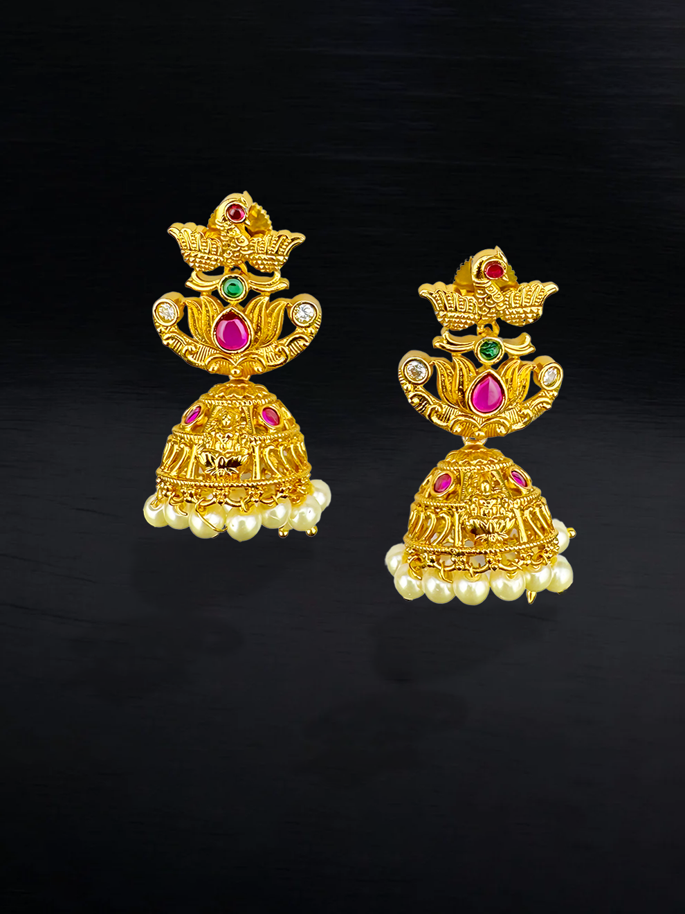 Peacock jumkas and Pearl Drops