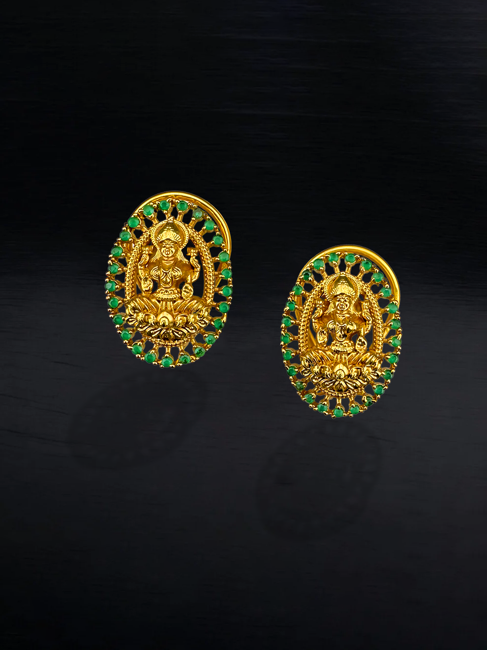 Laxmi Devi Studs with Green Stones