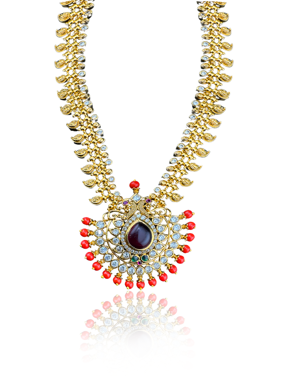 Traditional Mango Kundan Coral Necklace Set