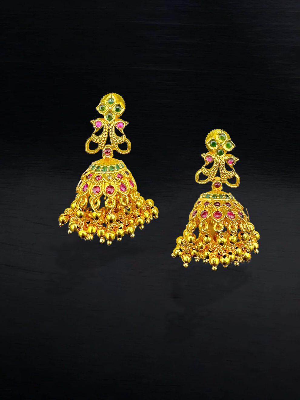 Pink & Green Stone Jhumkas