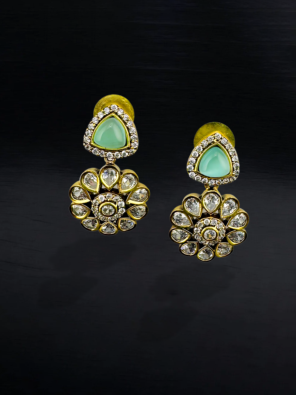 Studs with Light Green Flower Droplets