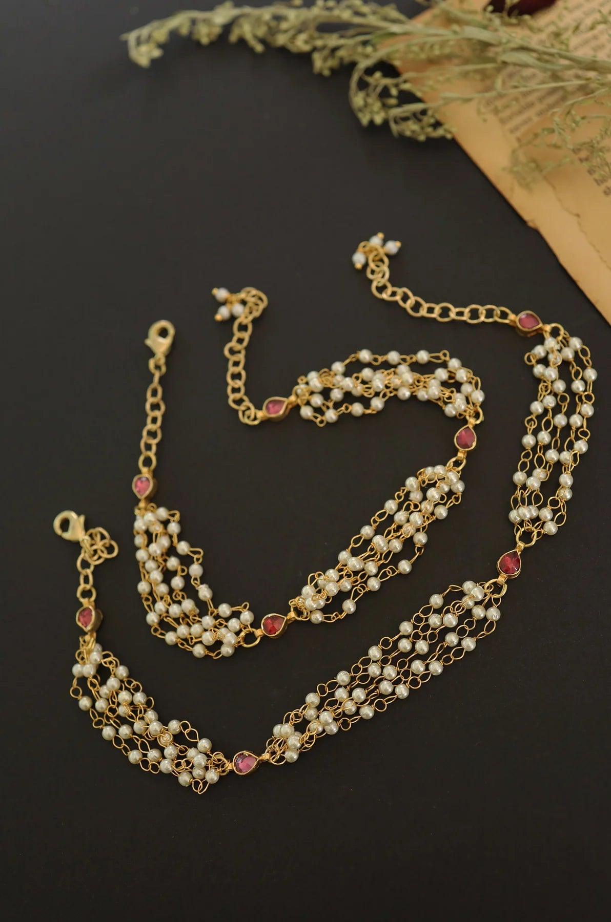 Elegant Pearl Line Anklets - Dyulokha