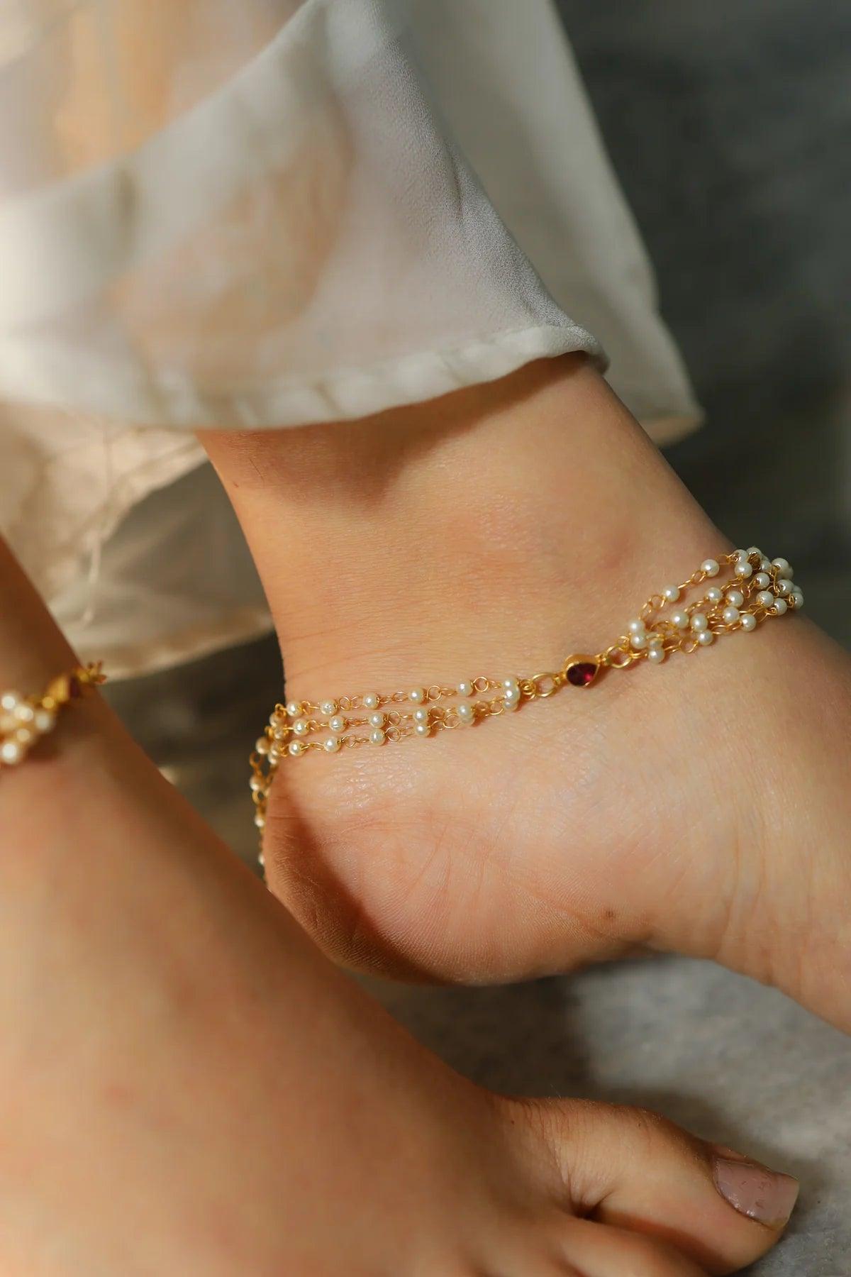 Elegant Pearl Line Anklets - Dyulokha
