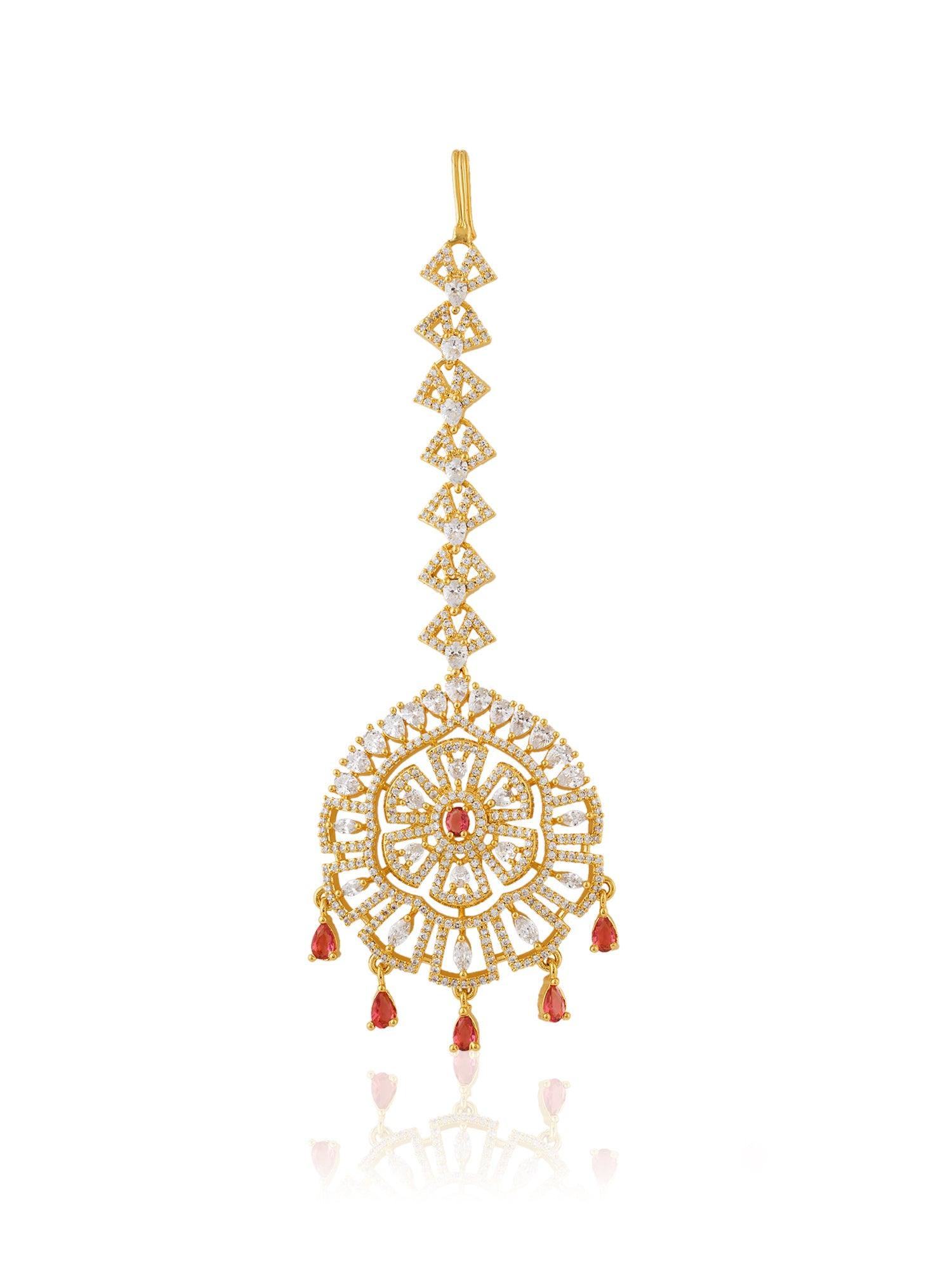 Opulent Charm Ruby CZ Maang Tikka - Dyulokha