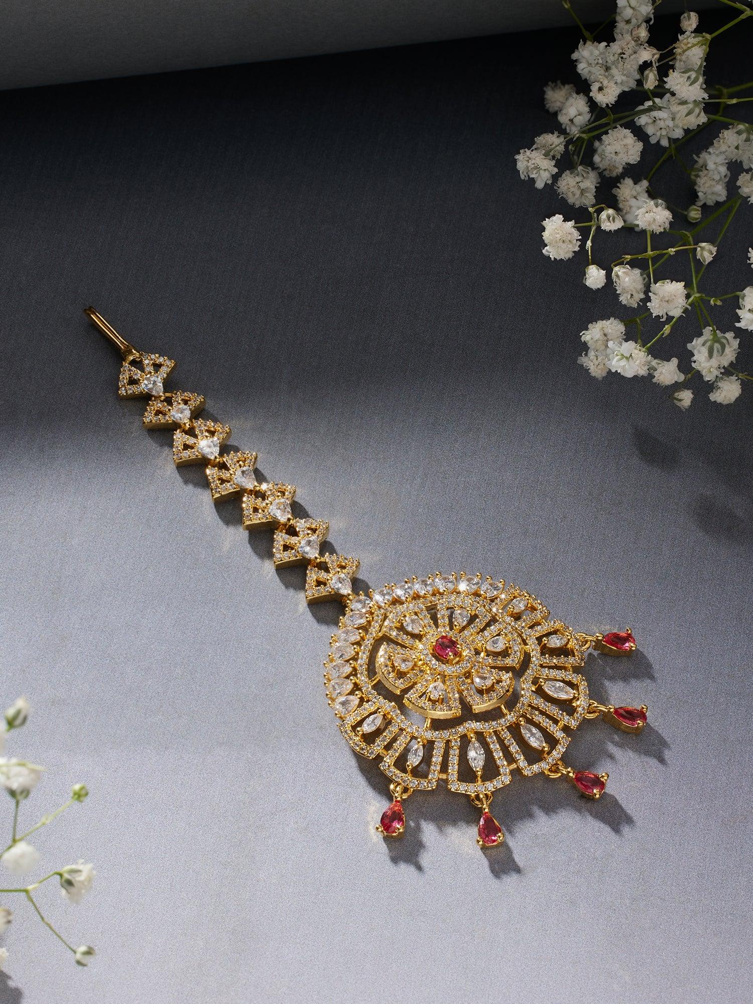 Opulent Charm Ruby CZ Maang Tikka - Dyulokha