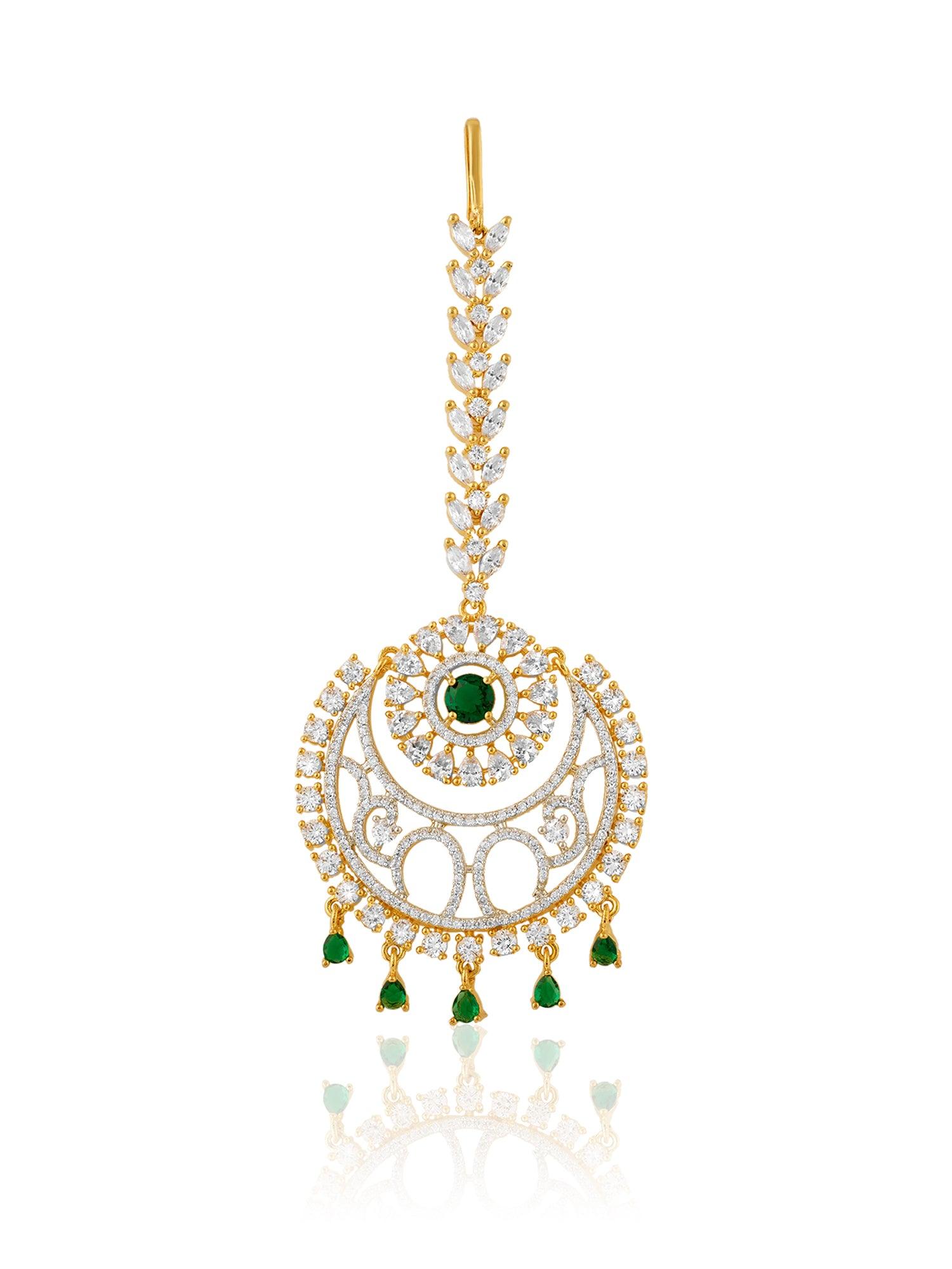 Emerald Elegance CZ Maang Tikka - Dyulokha