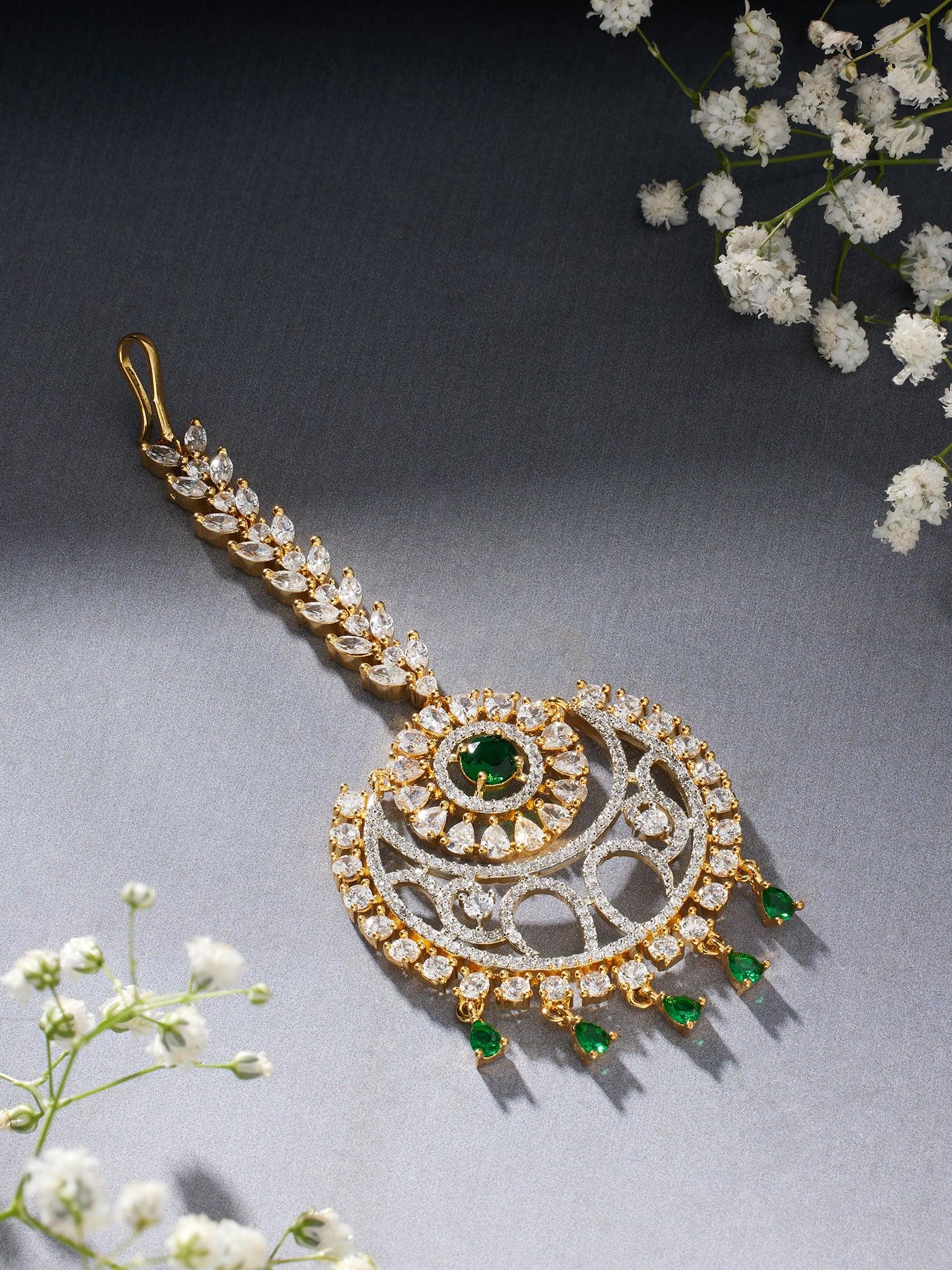 Emerald Elegance CZ Maang Tikka - Dyulokha