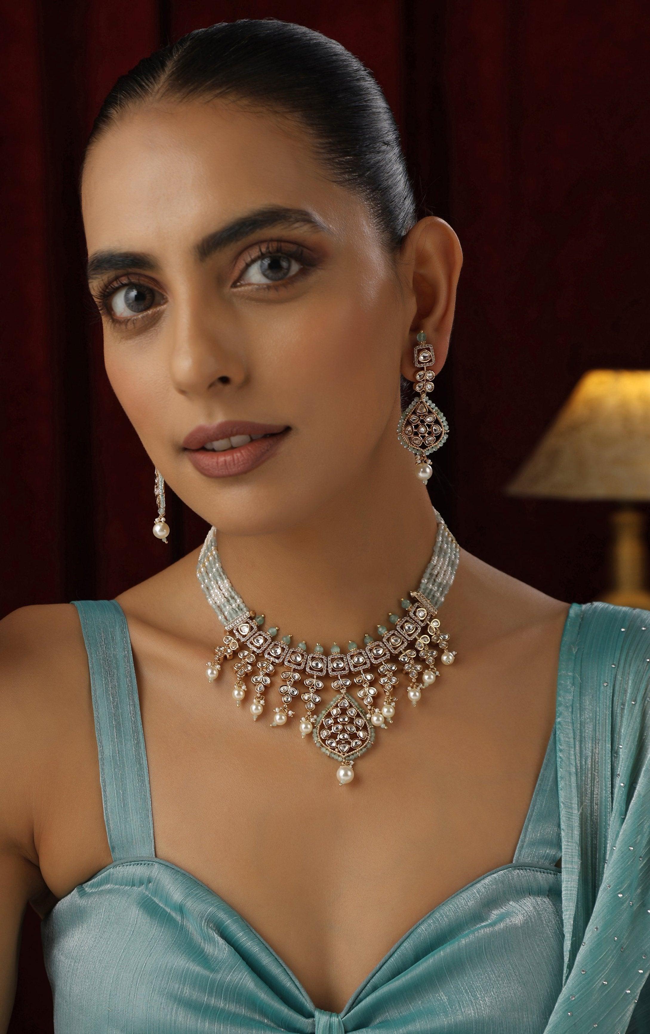 Cyan Bliss Polki Necklace set - Dyulokha