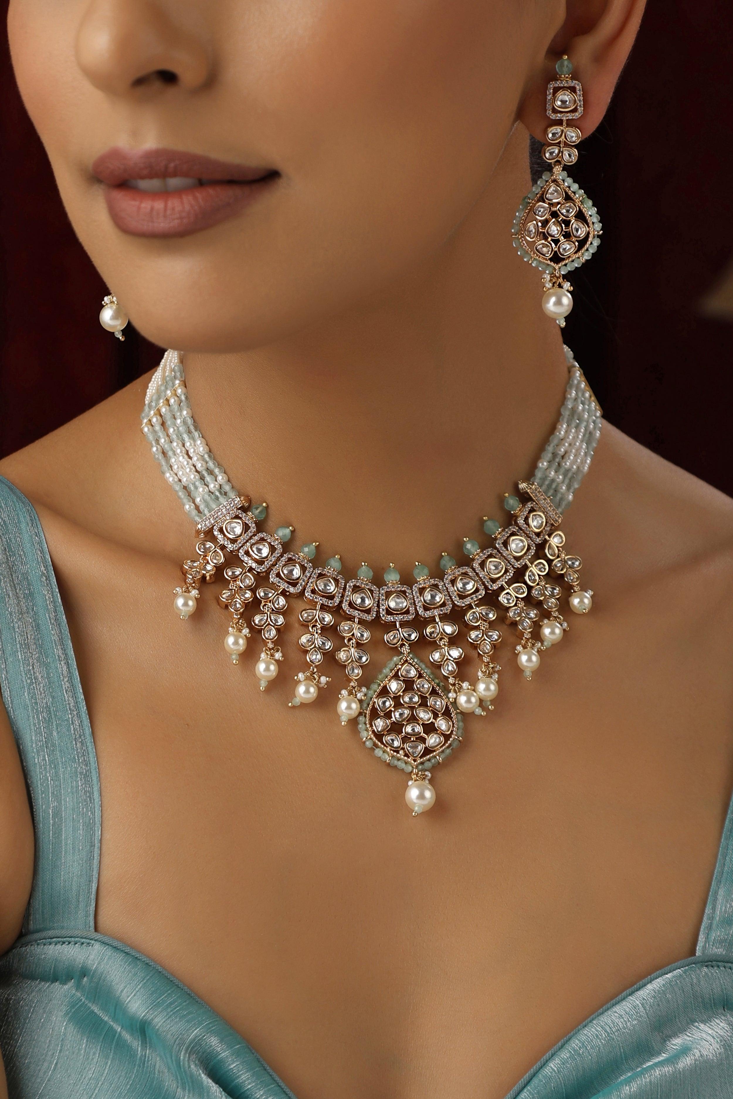 Cyan Bliss Polki Necklace set - Dyulokha