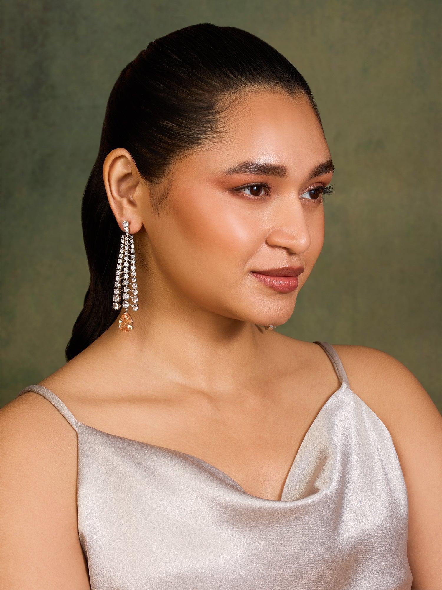 Sunlit Sparkle Citrine CZ Drop Danglers - Dyulokha