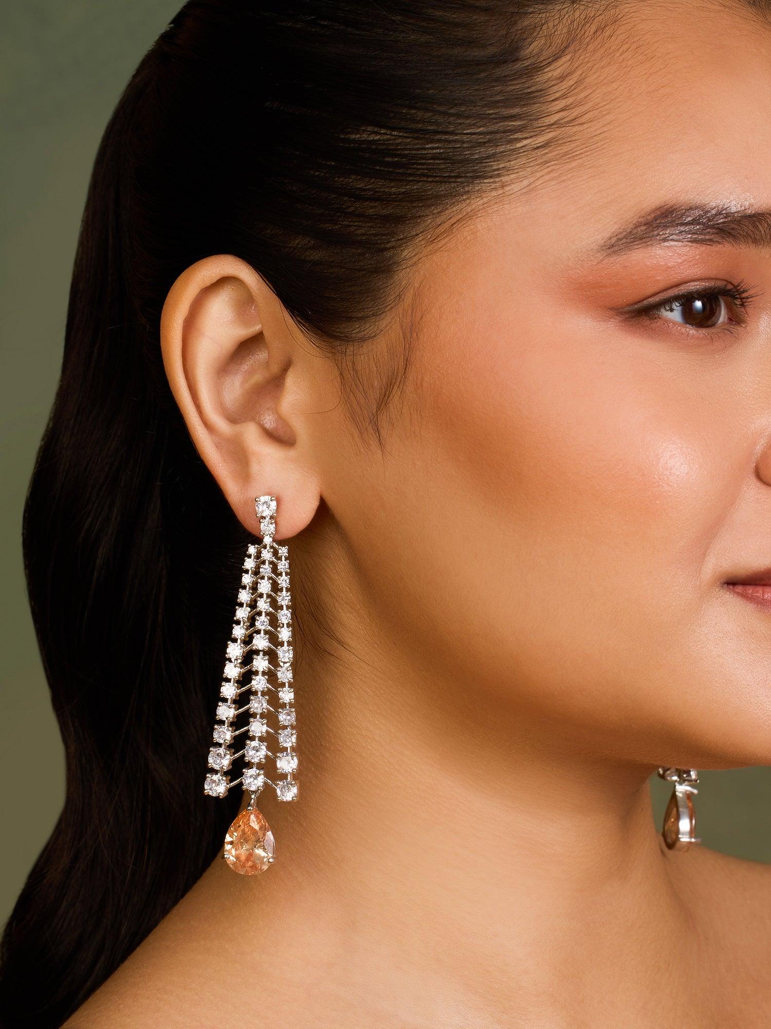 Sunlit Sparkle Citrine CZ Drop Danglers - Dyulokha