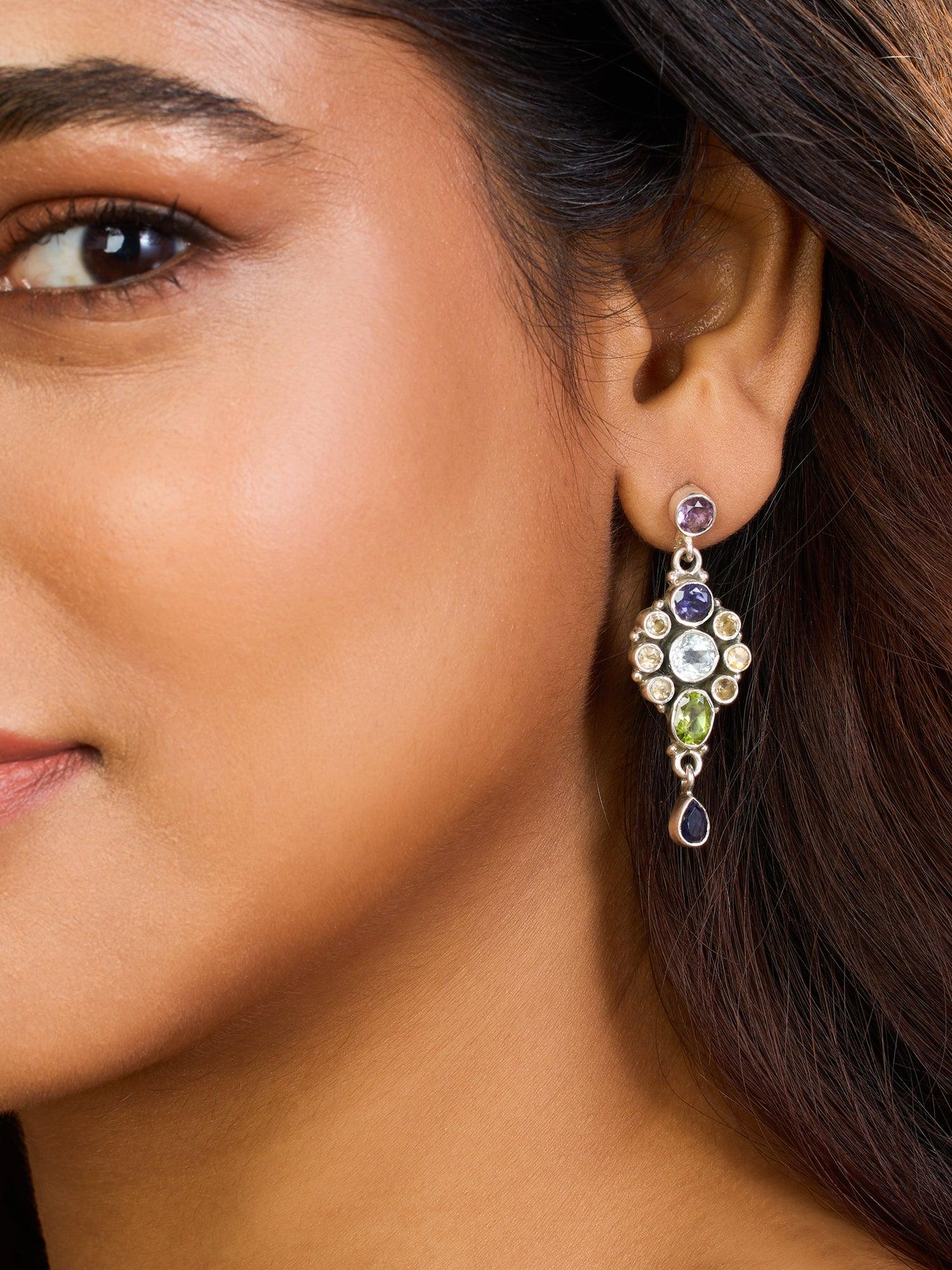 Color Symphony Vibrant Gemstone Danglers - Dyulokha