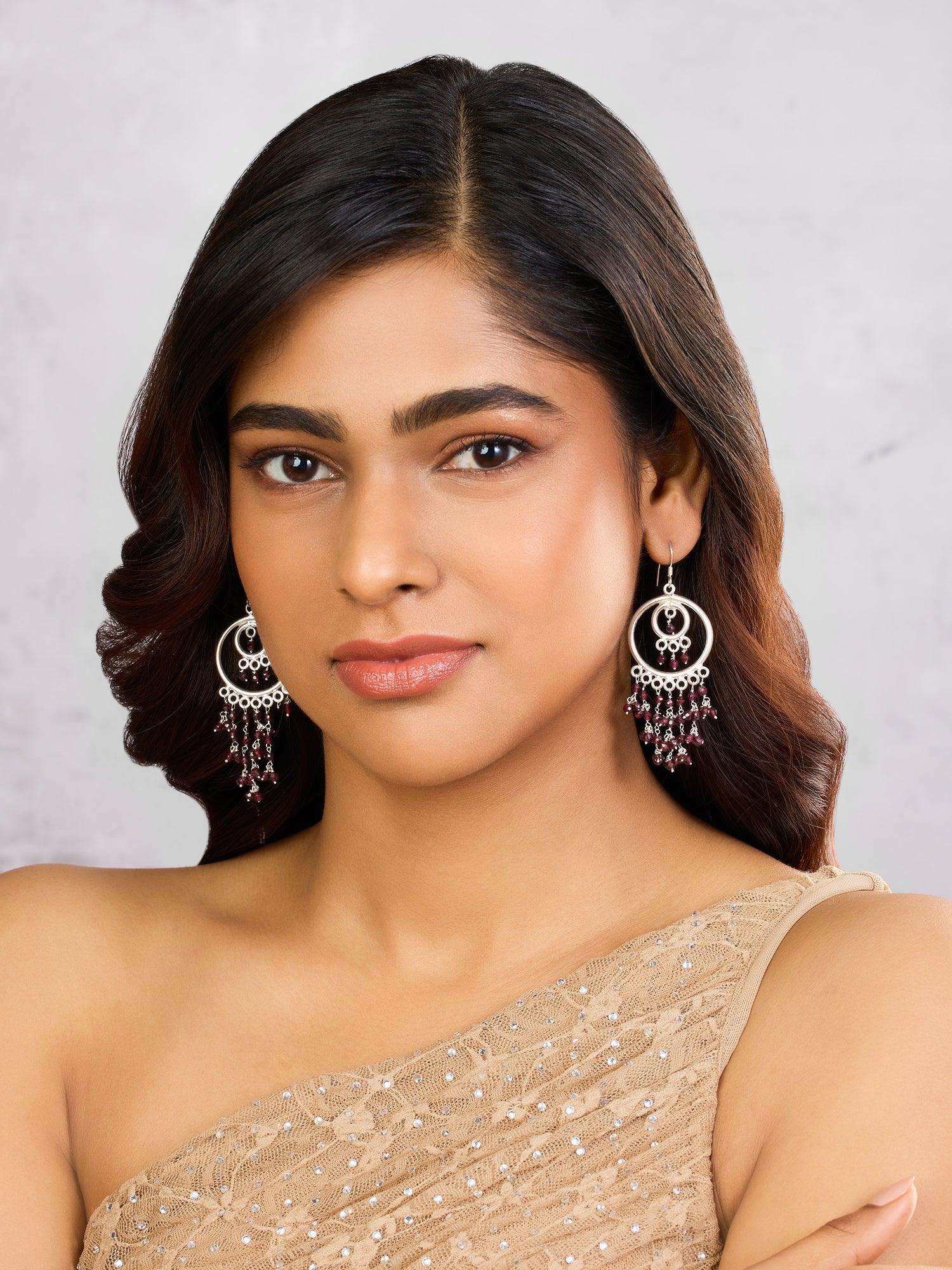 Crimson Circle Double Halo Garnet Danglers - Dyulokha