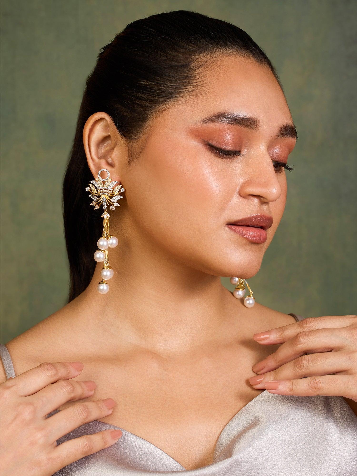 Blooming Pearl Danglers - Dyulokha