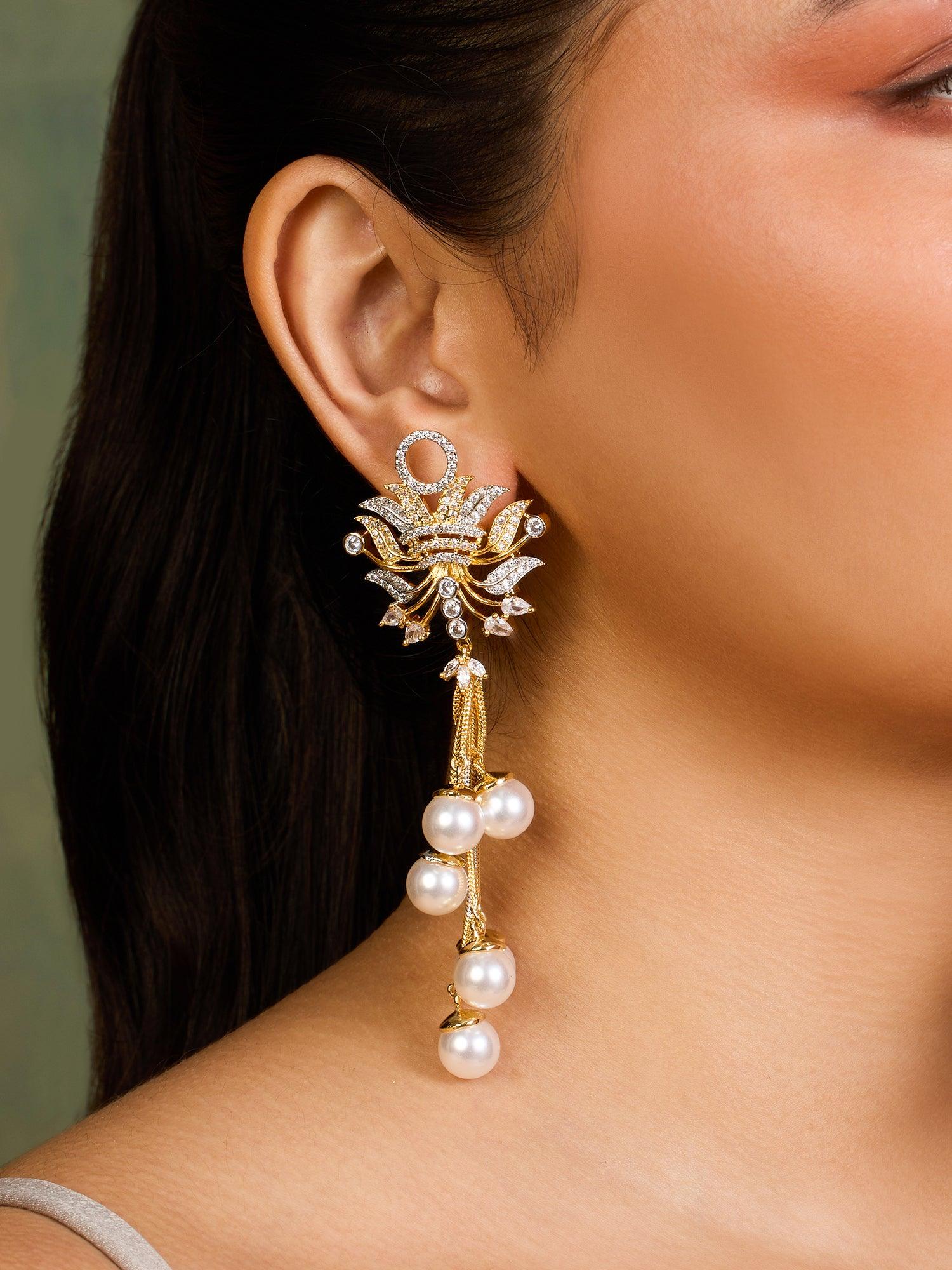 Blooming Pearl Danglers - Dyulokha