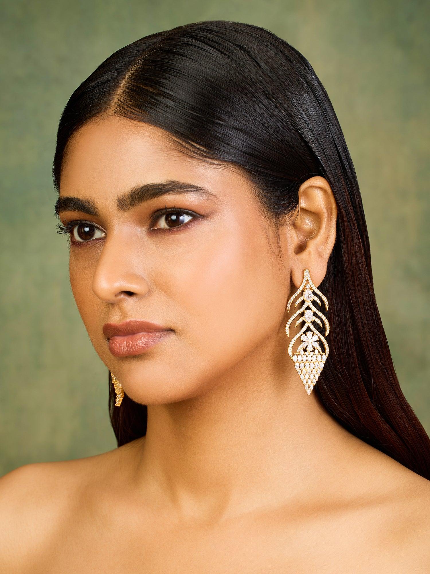 Golden Gleam CZ Dangler Earrings - Dyulokha