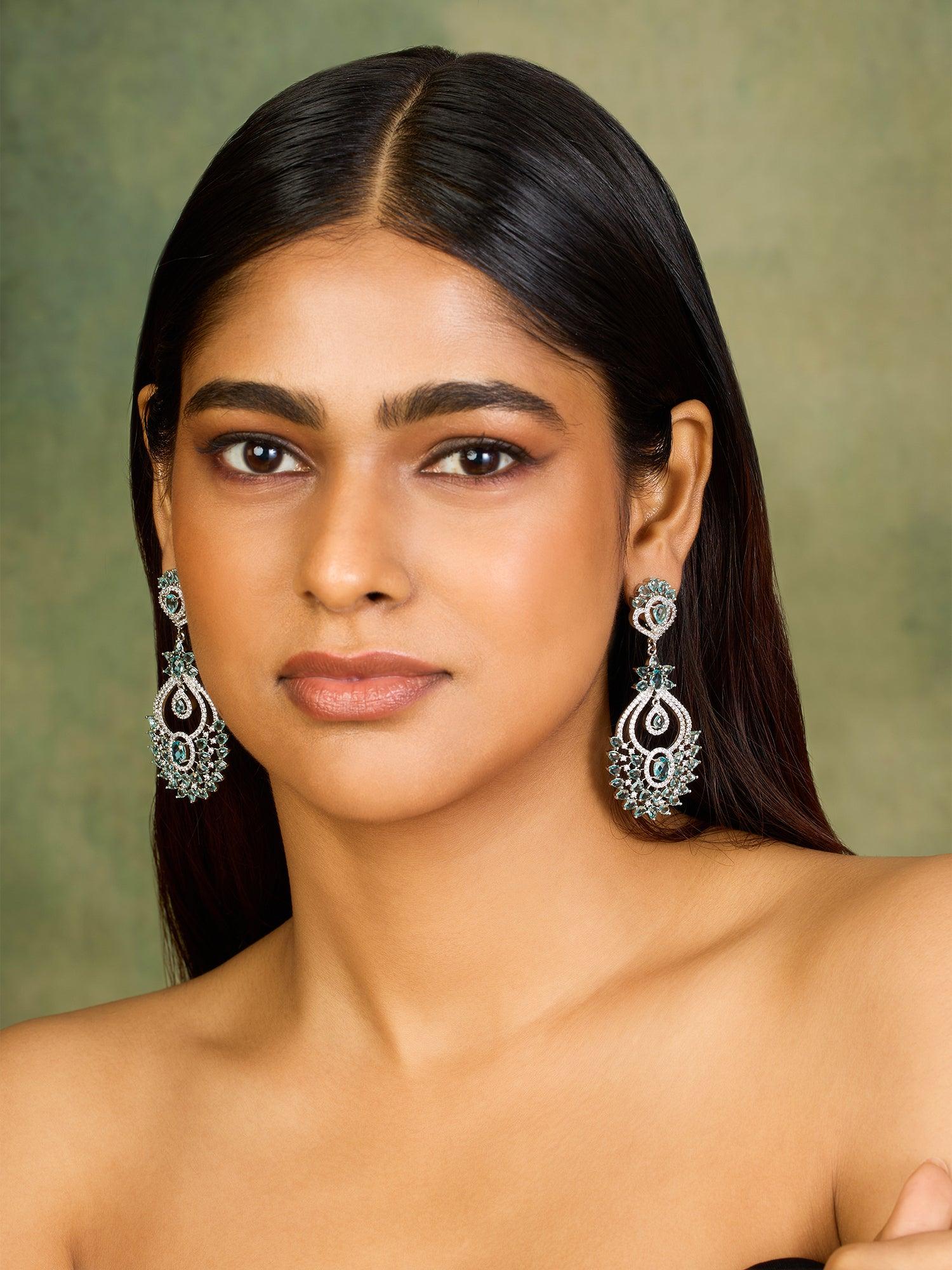 Serene Elegance Aqua CZ Danglers - Dyulokha