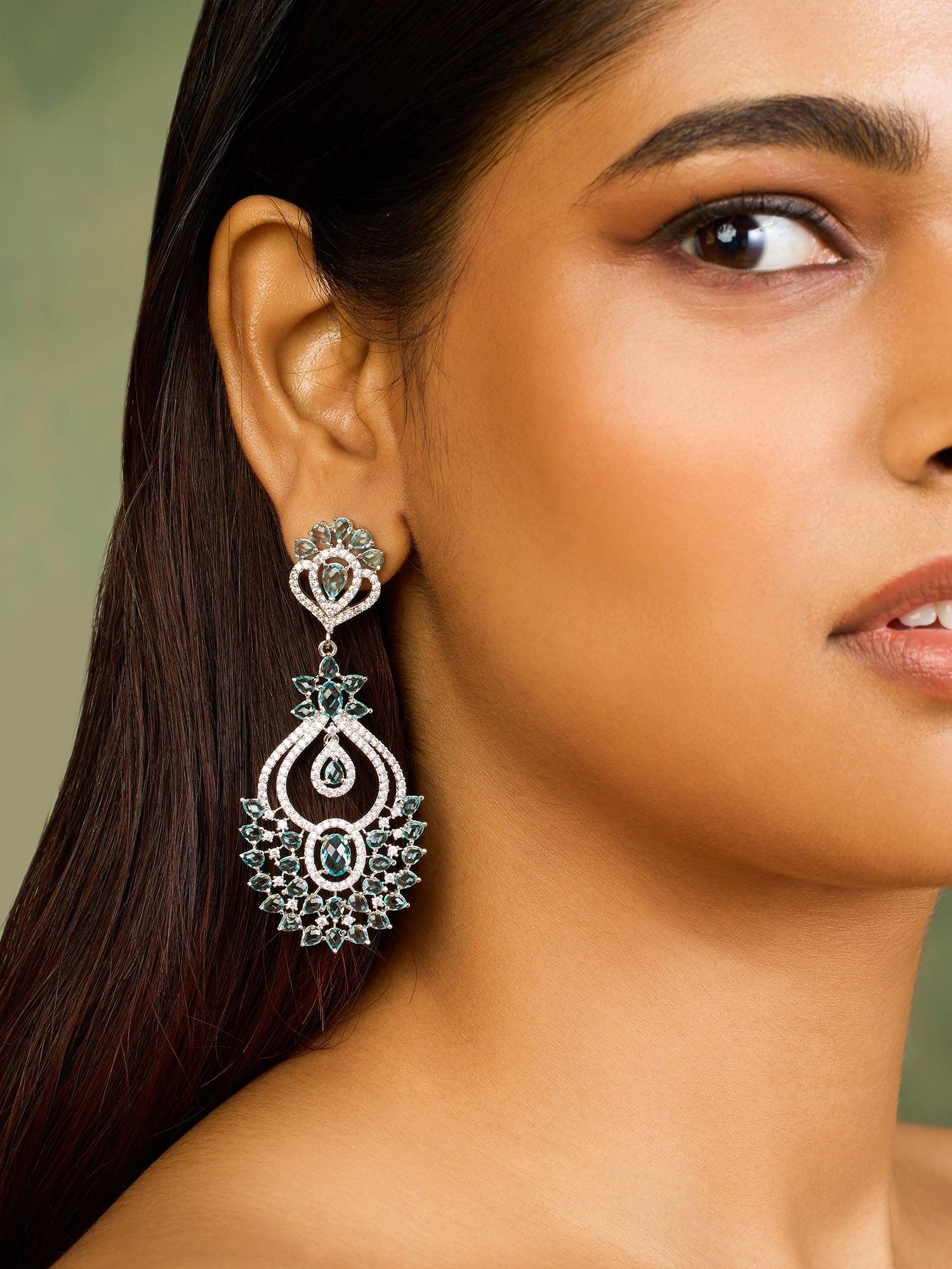 Serene Elegance Aqua CZ Danglers - Dyulokha
