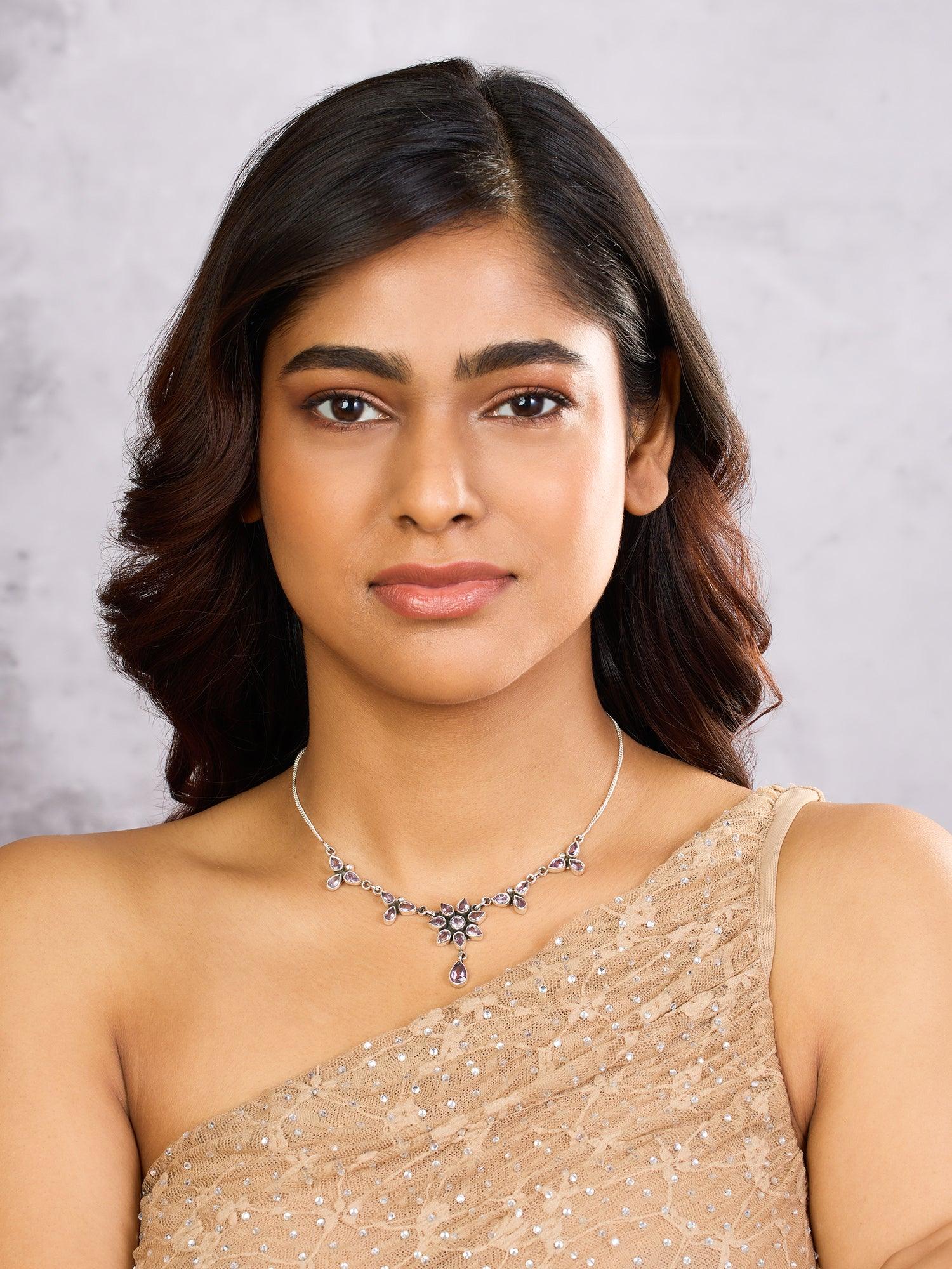 Whimsical Blossoms Amethyst Flower Necklace - Dyulokha