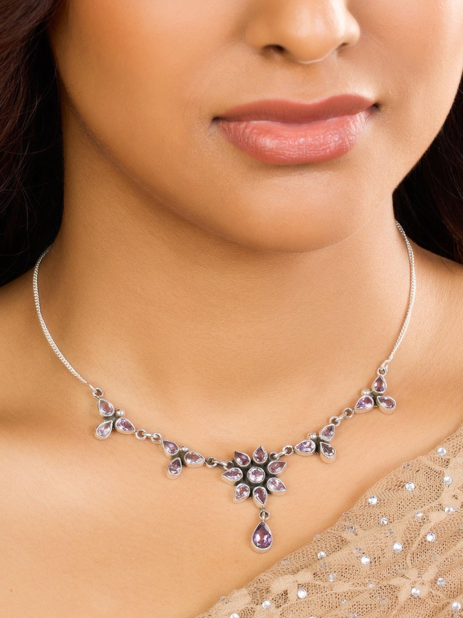 Whimsical Blossoms Amethyst Flower Necklace - Dyulokha