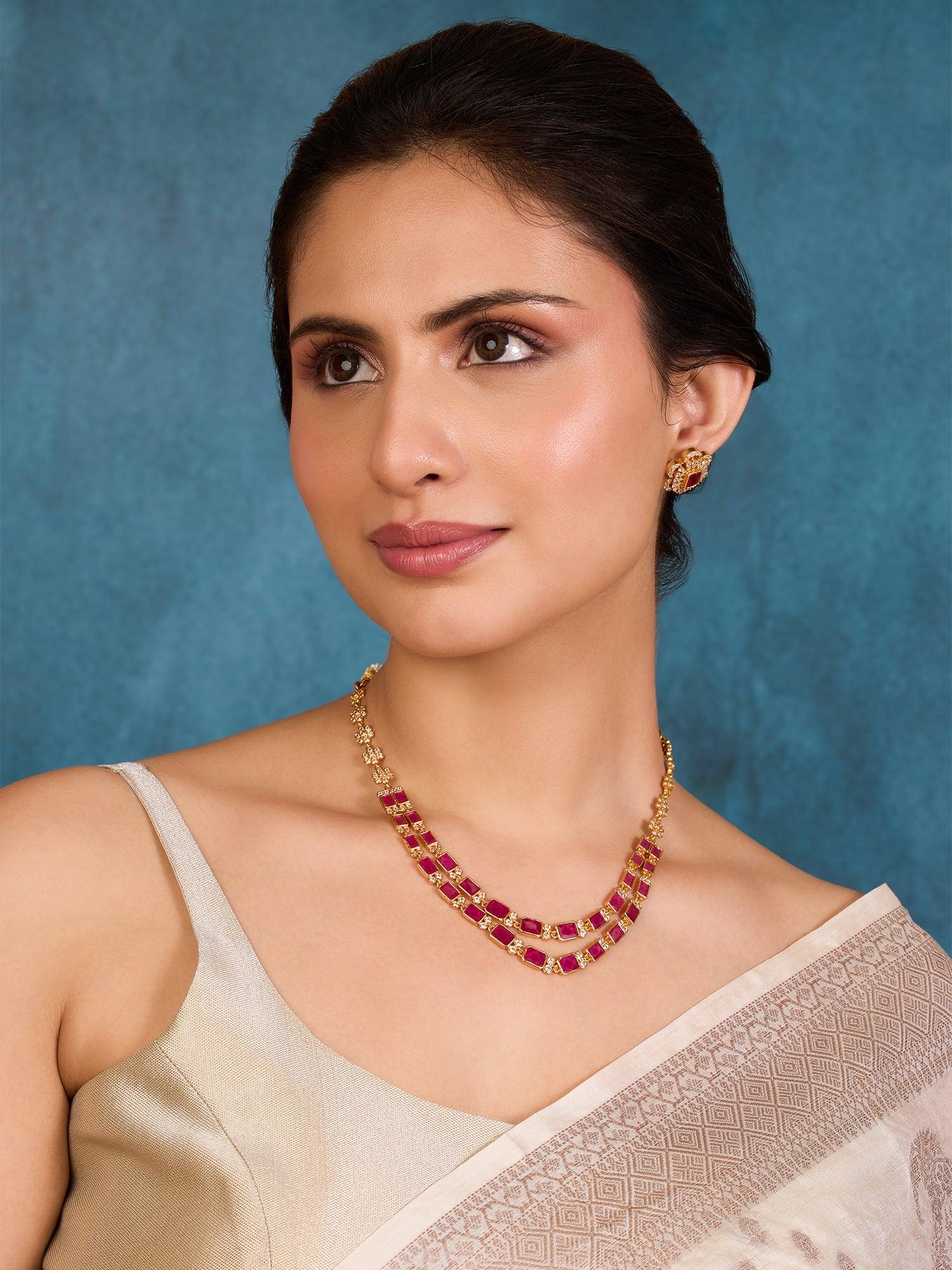 Crimson Luxe Ruby Necklace Set - Dyulokha