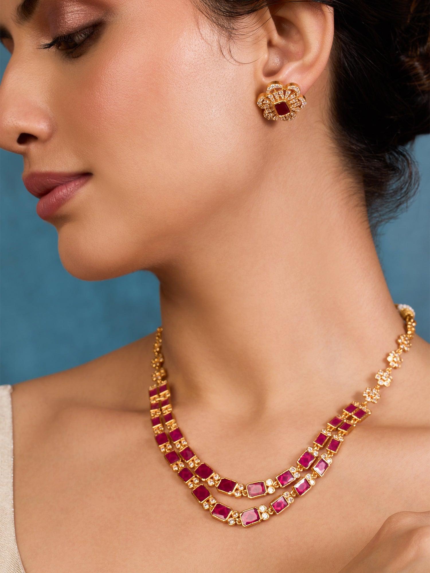 Crimson Luxe Ruby Necklace Set - Dyulokha
