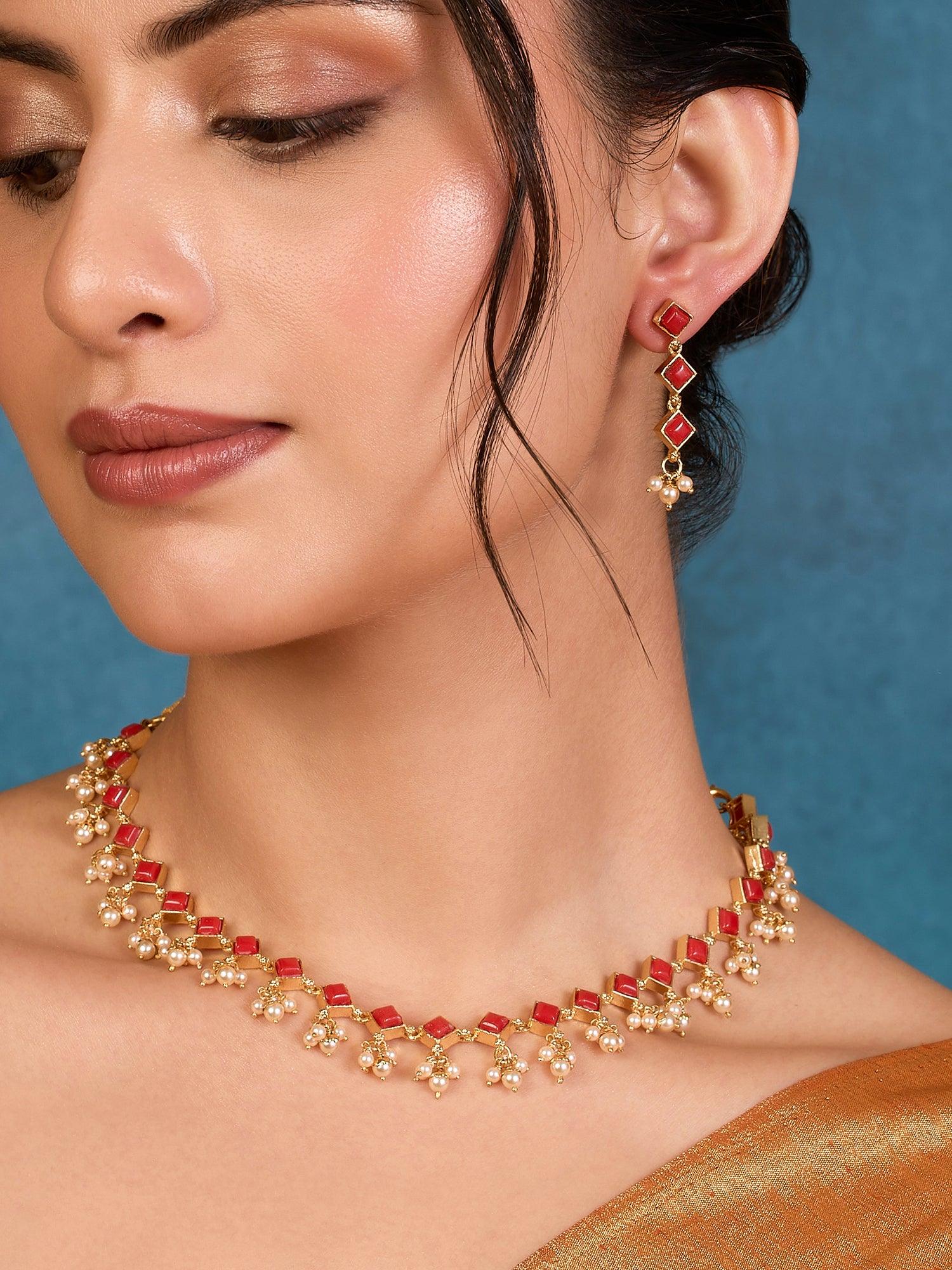 Sunset Harmony Coral Necklace Set - Dyulokha