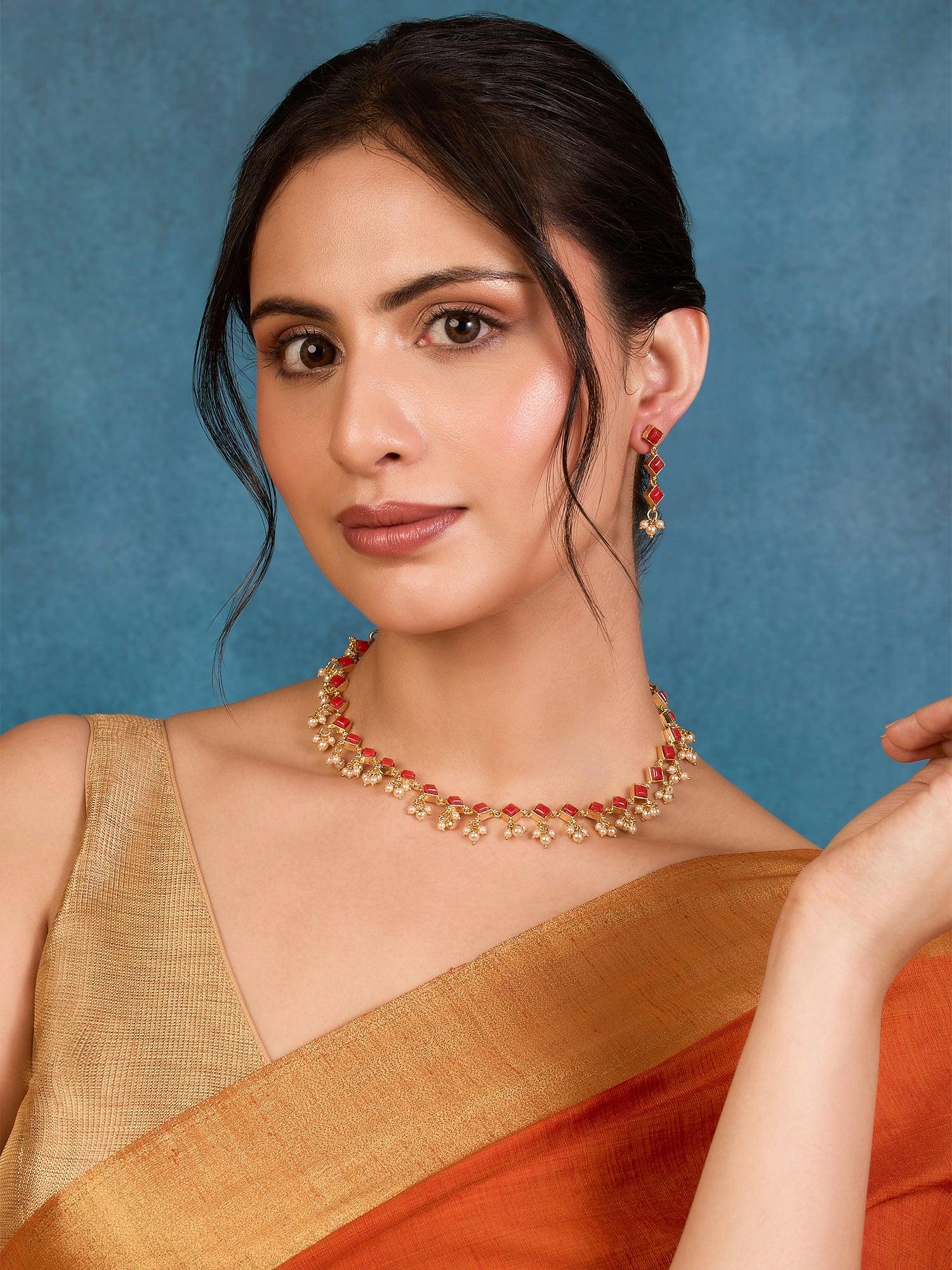 Sunset Harmony Coral Necklace Set - Dyulokha