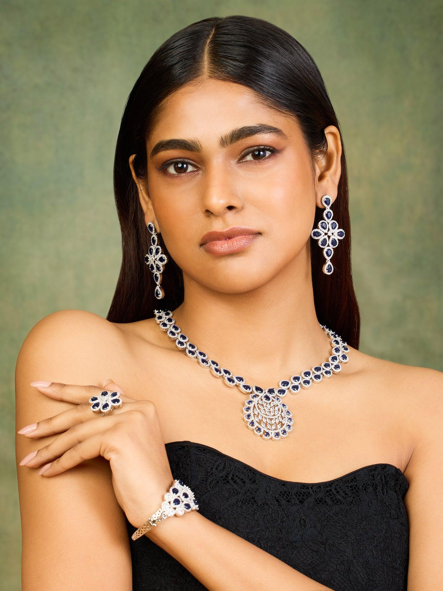 Sapphires and Sparkle Duo Necklace Set - Dyulokha