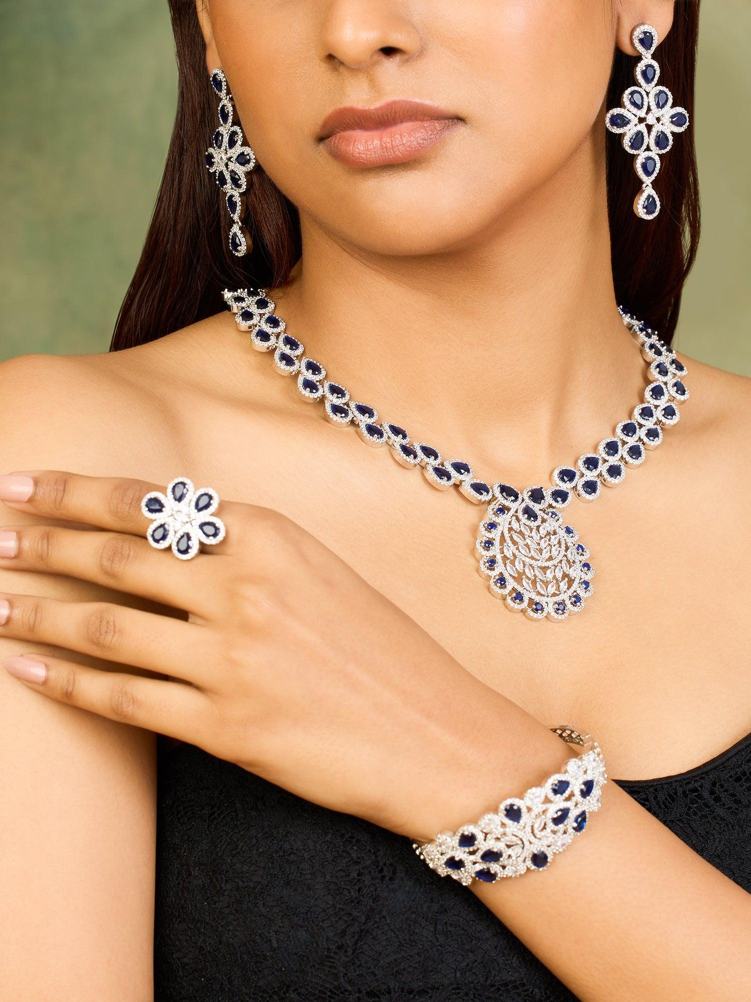 Sapphires and Sparkle Duo Necklace Set - Dyulokha