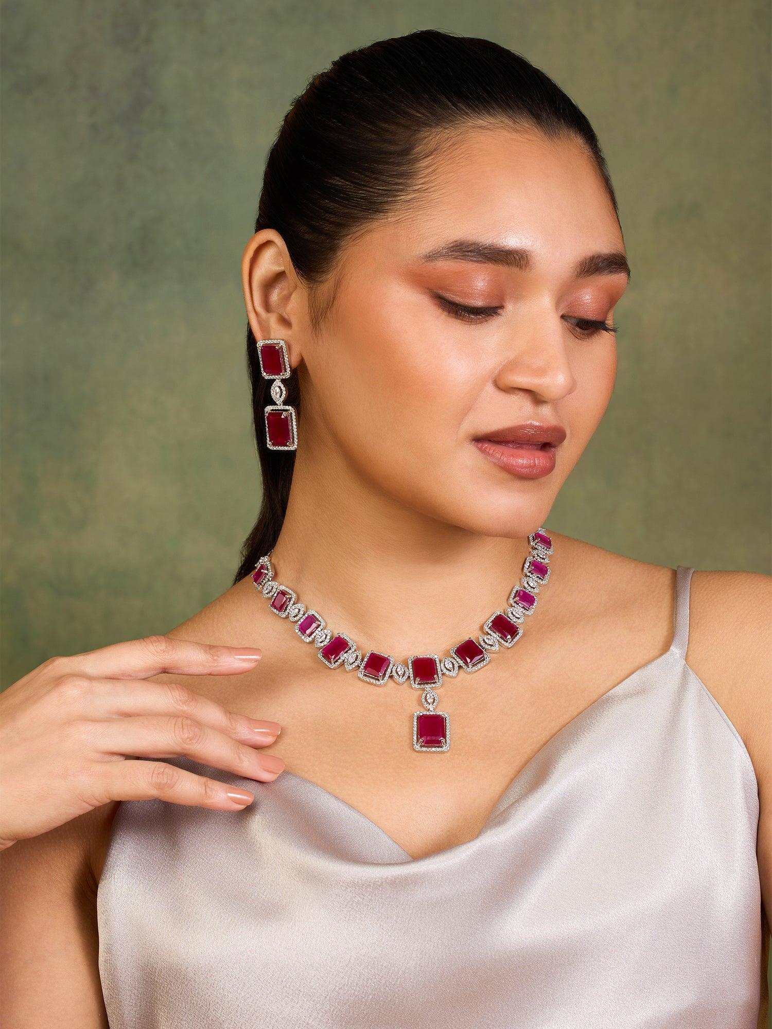 Ruby Red Luxury Necklace Set - Dyulokha