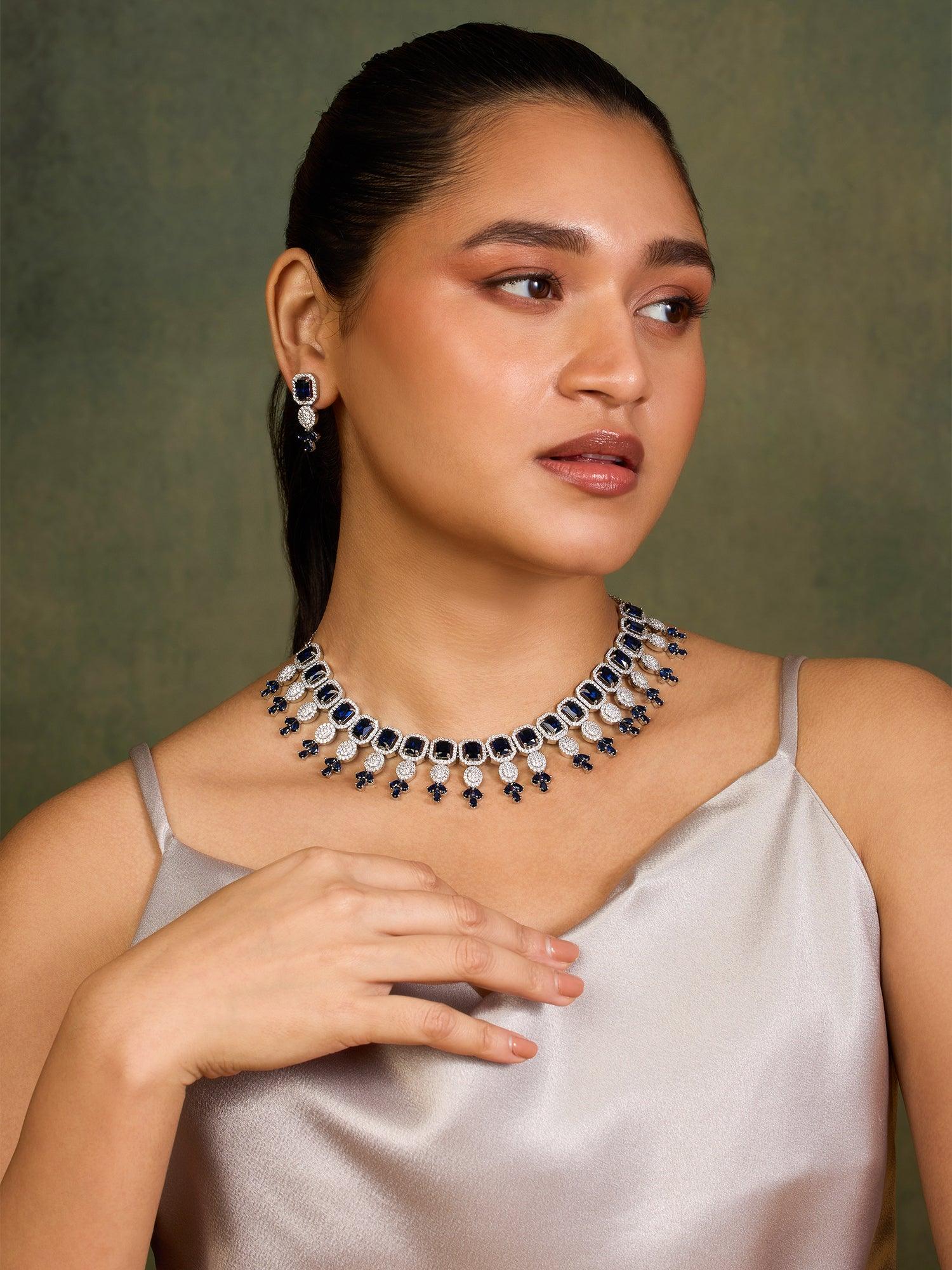 Sapphire and czs necklace set - Dyulokha