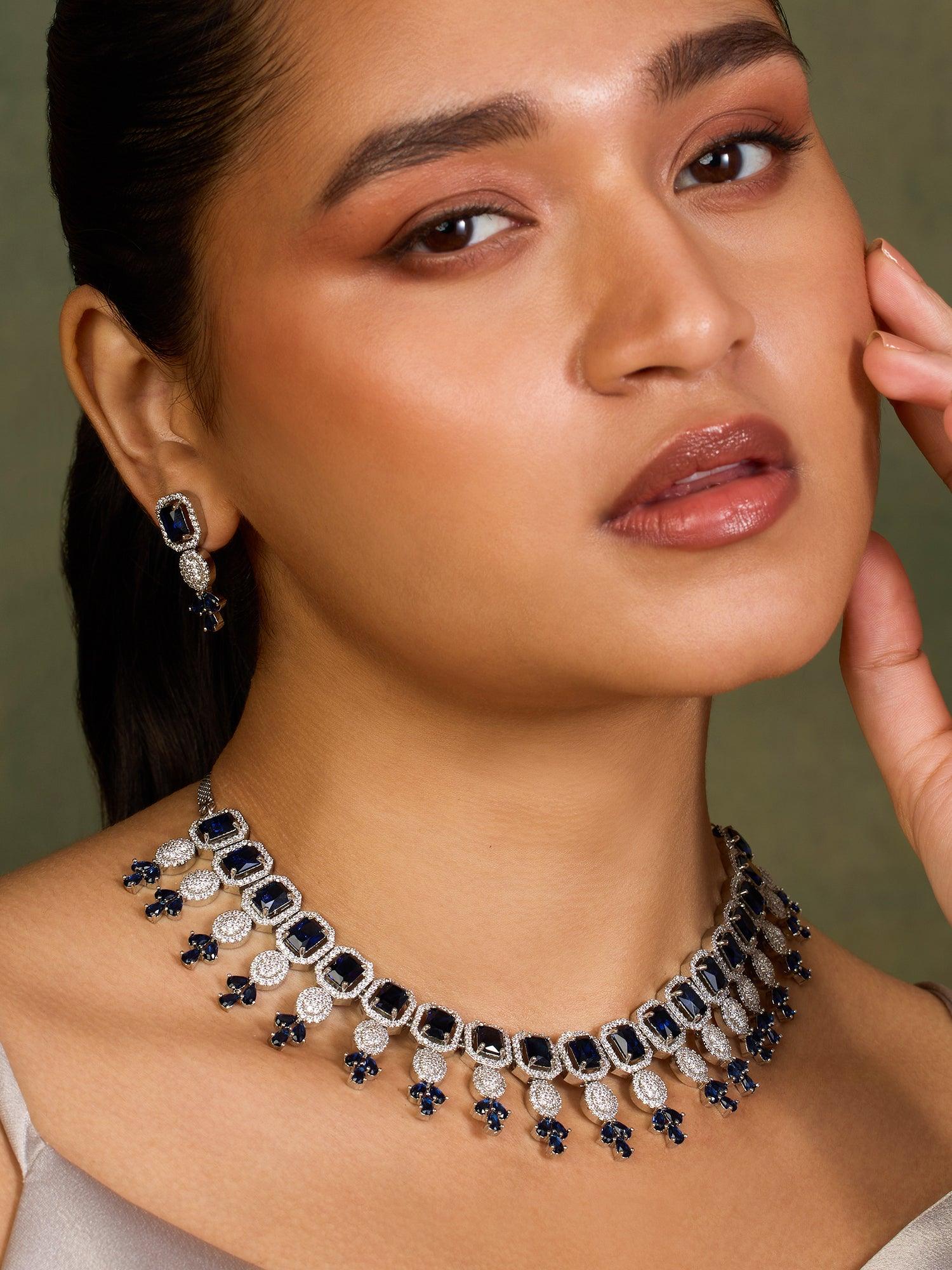 Sapphire and czs necklace set - Dyulokha