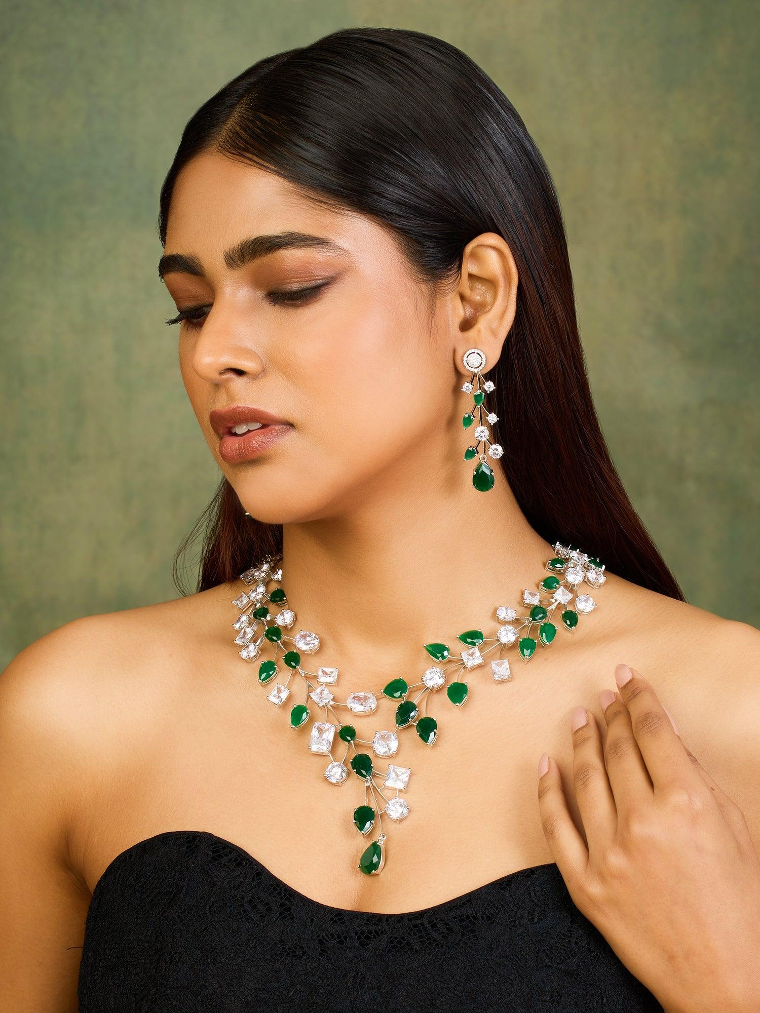 Ablaze Prestige Emerald Necklace set - Dyulokha