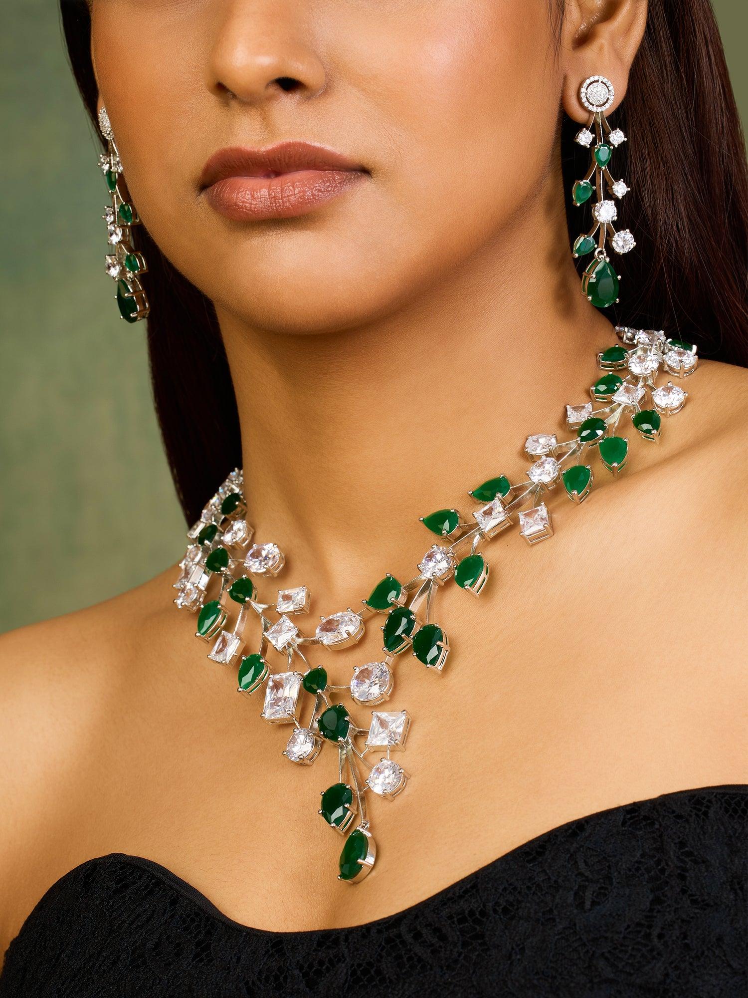 Ablaze Prestige Emerald Necklace set - Dyulokha