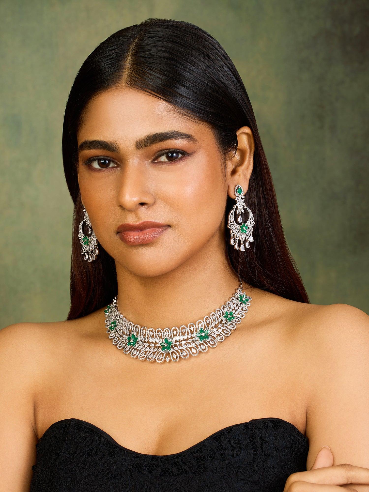 Celestial Glamours Emerald Necklace set - Dyulokha